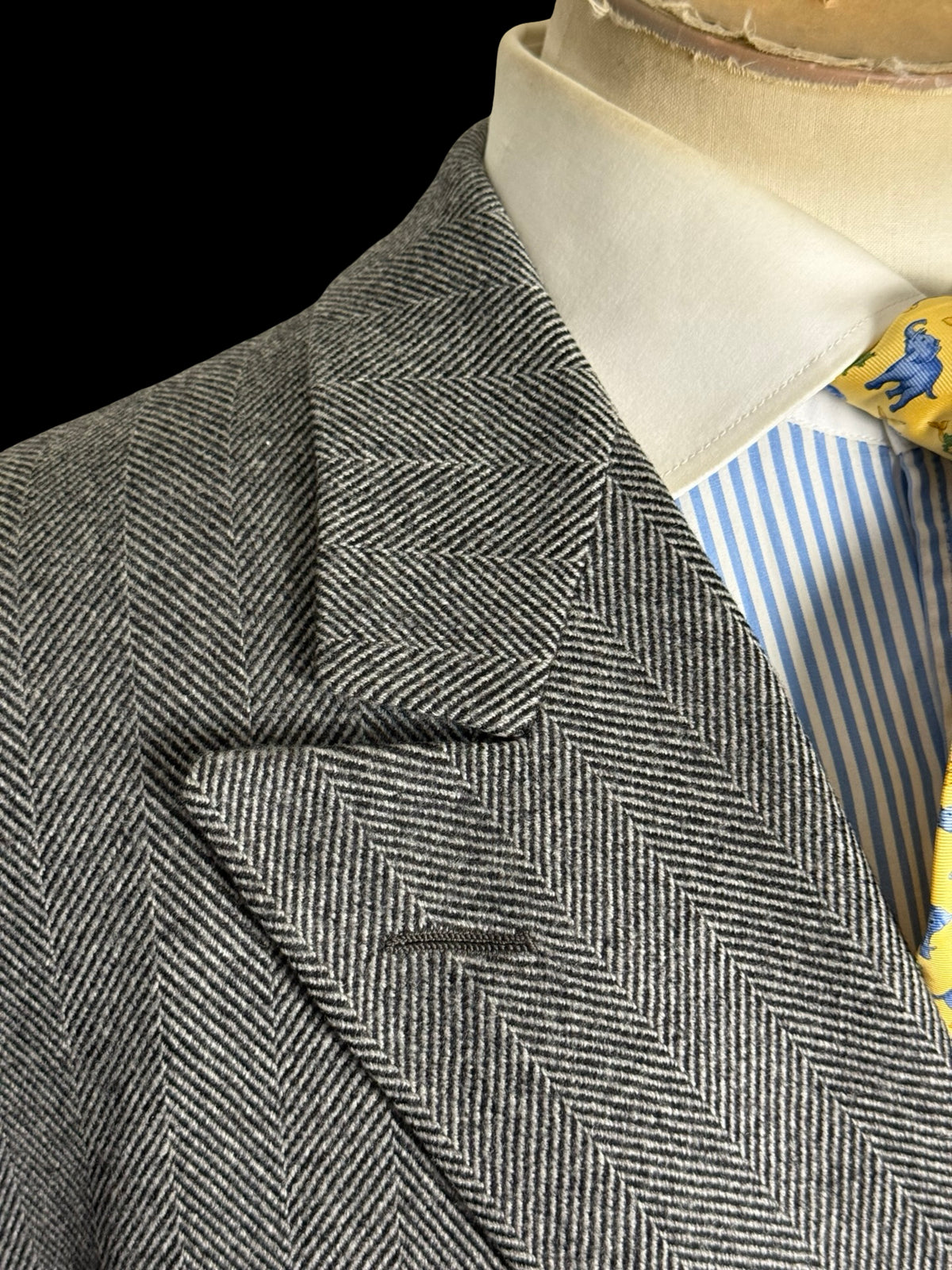 Vintage Chester Barrie Savile Row Double Breasted Herringbone Overcoat 42L