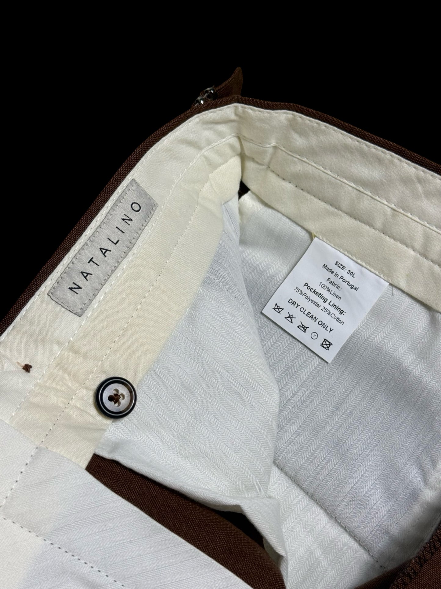 Natalino Single Pleat Tobacco Irish Linen Trousers W30S Side Adjusters RRP £200