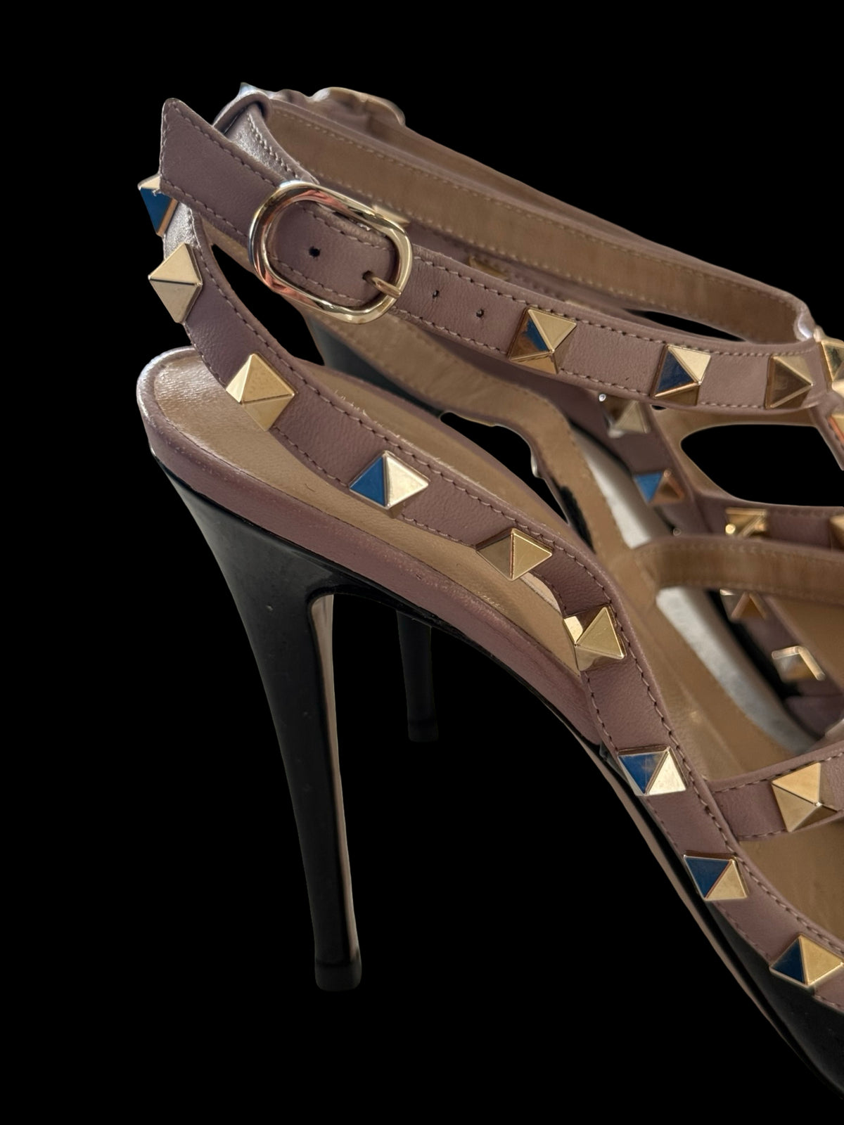 Valentino Garavani Rockstud Ankle Strap Heels Size EU39.5 UK6.5 Black/Nude