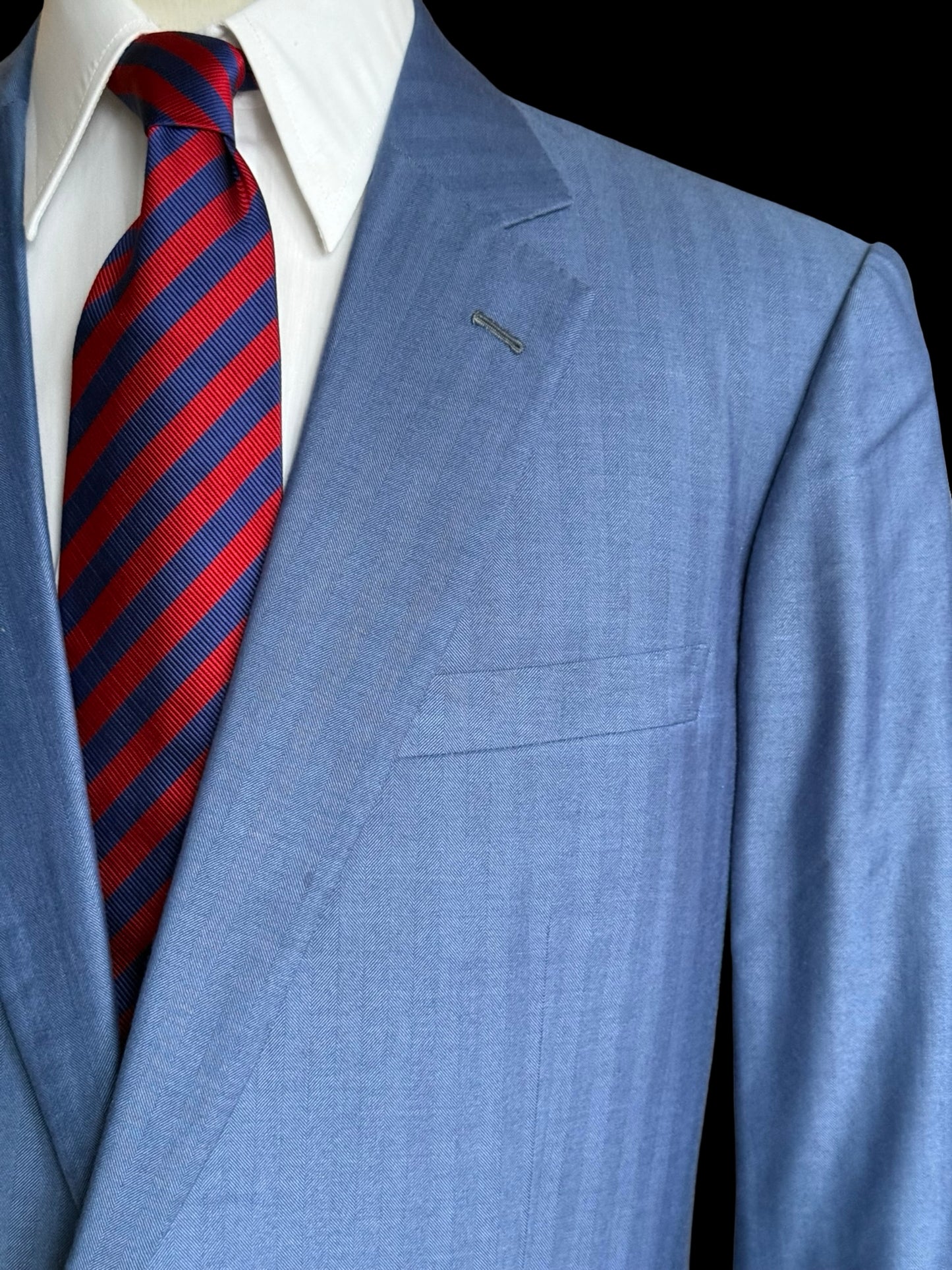 Savile Row Bespoke Blue Herringbone Sport Coat 44/45R Holland Sherry Cashique