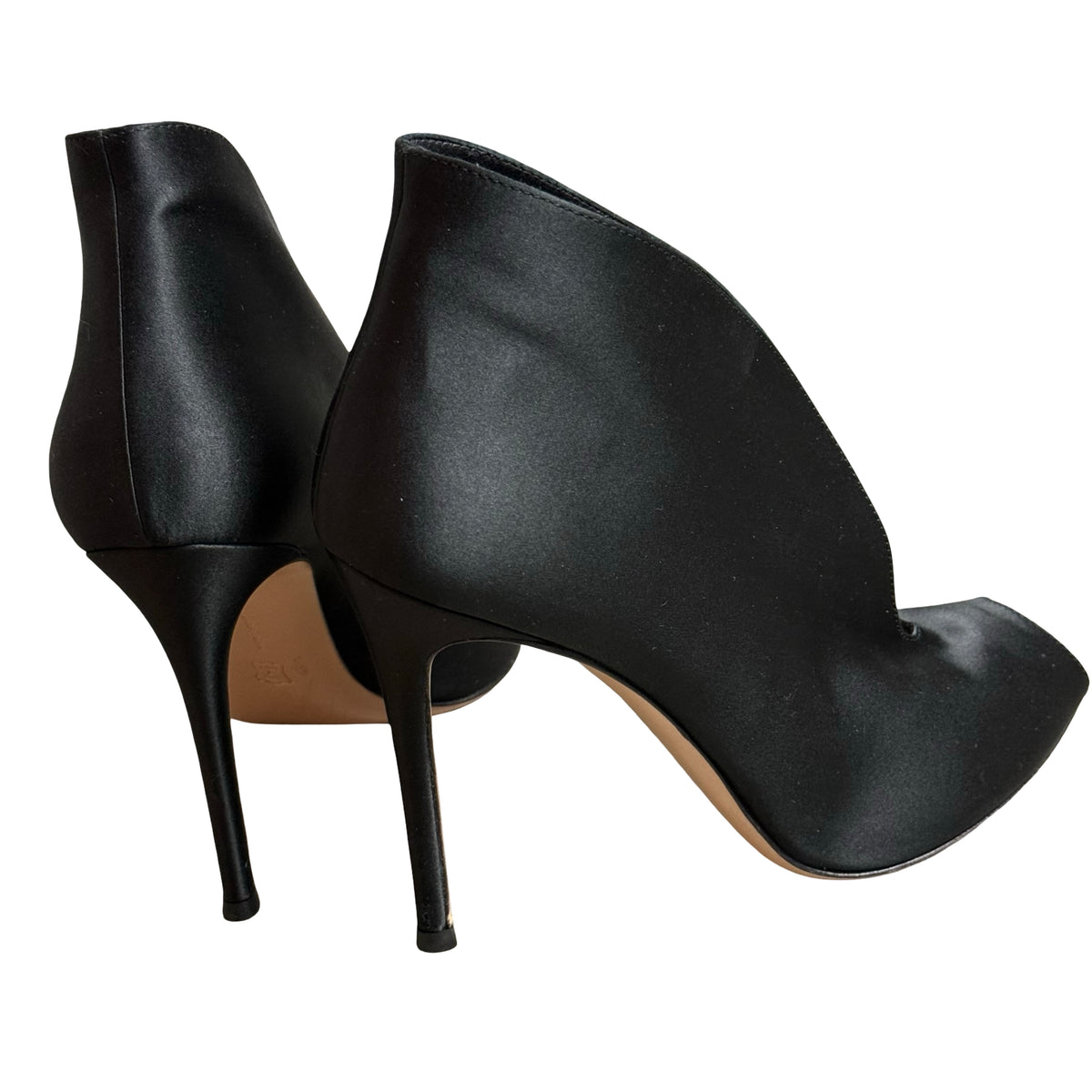 Gianvito Rossi Vamp Peep Toe Heels Boots Size 39 UK6 Black Satin