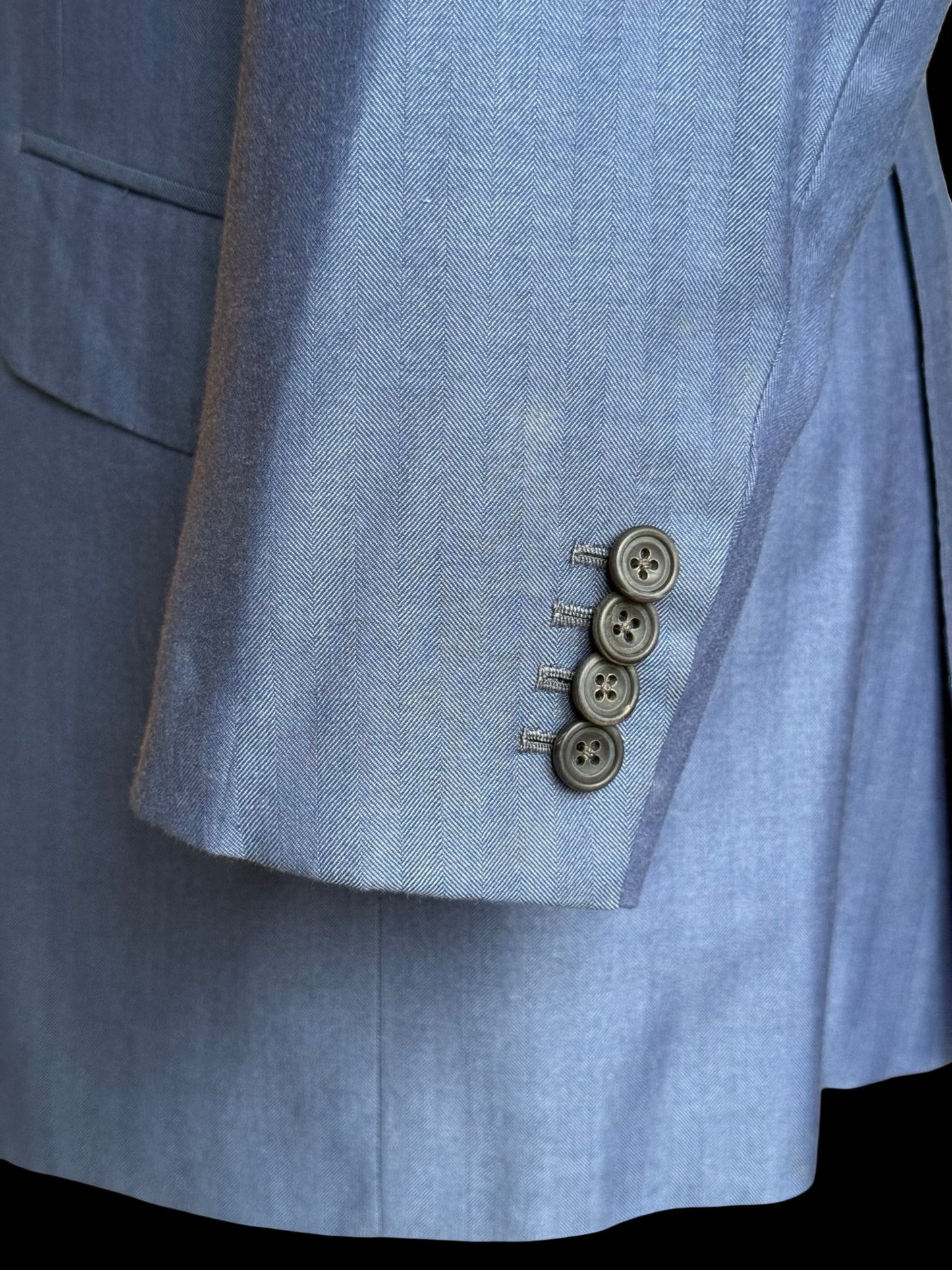Savile Row Bespoke Blue Herringbone Sport Coat 44/45R Holland Sherry Cashique