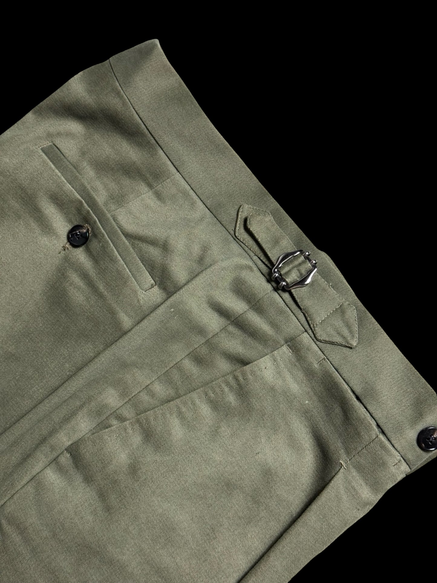 Natalino Pleat Front Military Green Trousers W32S Cotton Drill RRP £165
