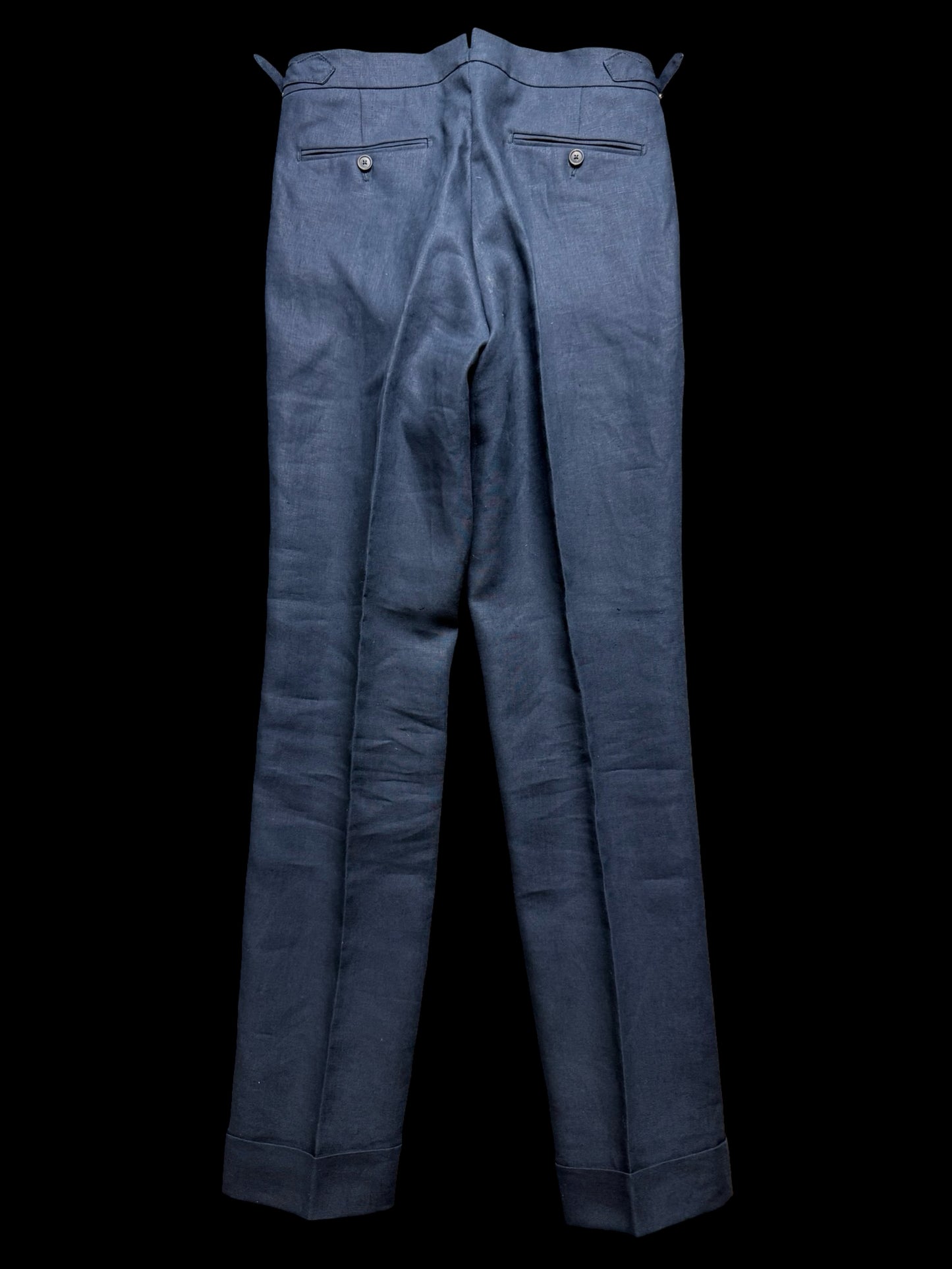 Natalino Single Pleat Navy Irish Linen Trousers W30R Side Adjusters RRP £200