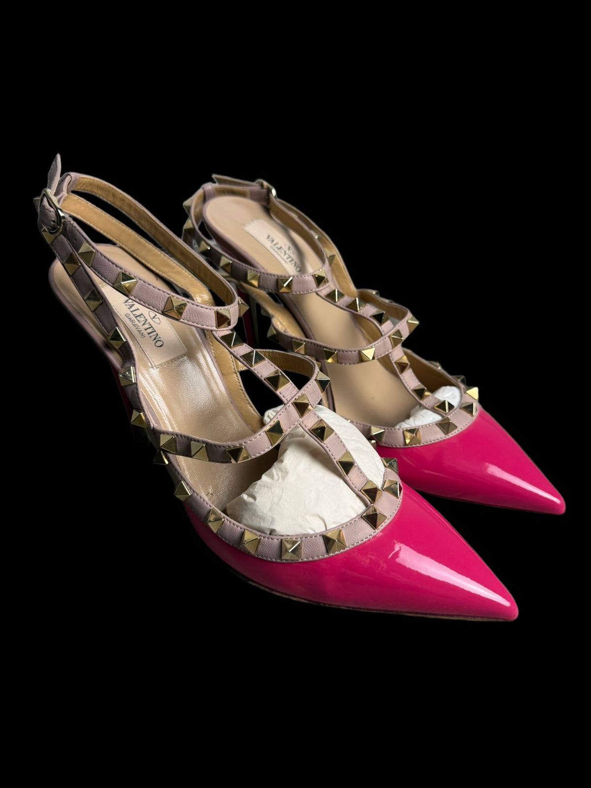 Valentino Garavani Rockstud Ankle Strap Pumps Size EU40 UK7 Deep Pink Nude Pink