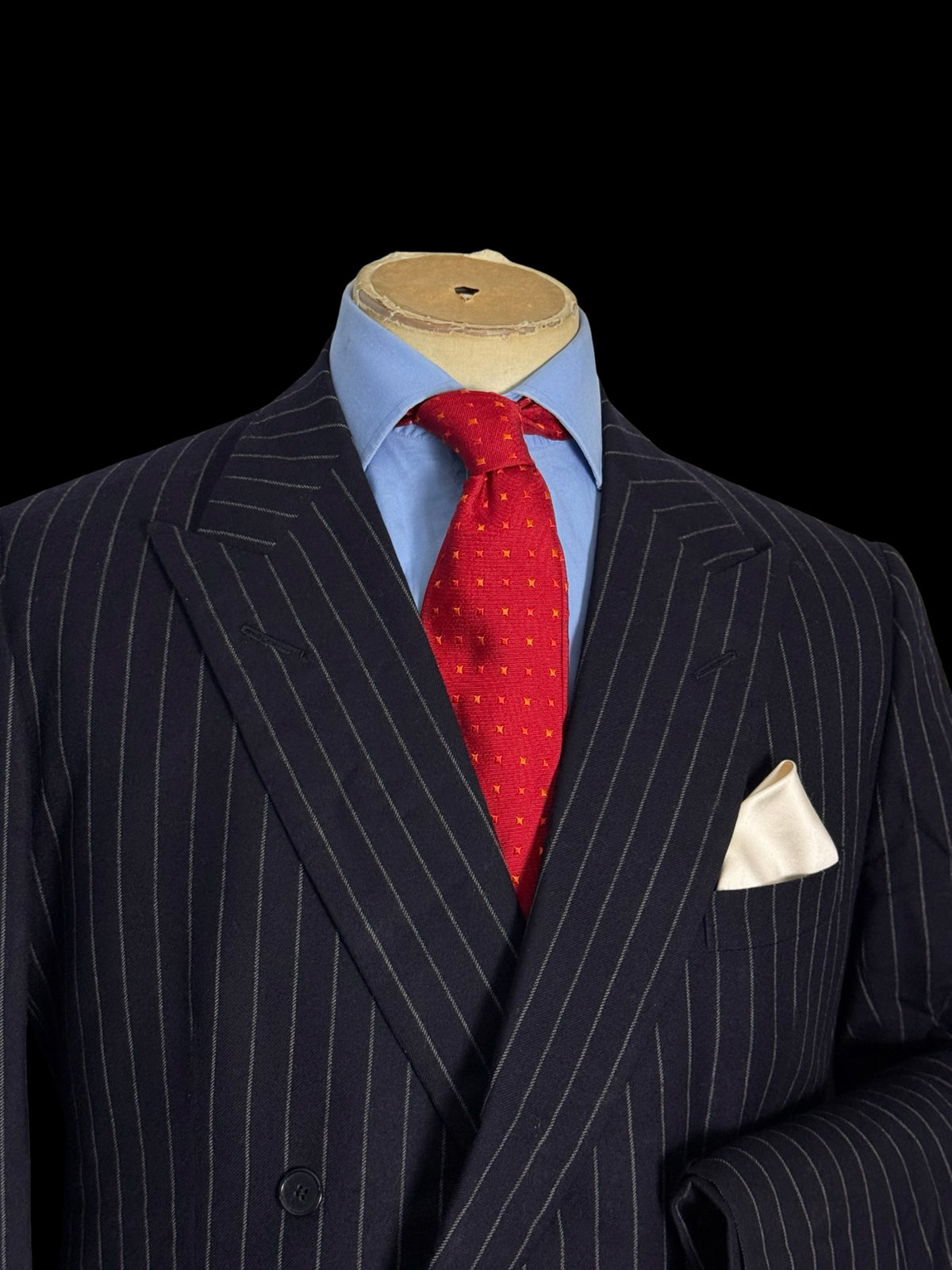 Bespoke Savile Row Navy Double Breasted Chalk Stripe Suit 42R / W36R