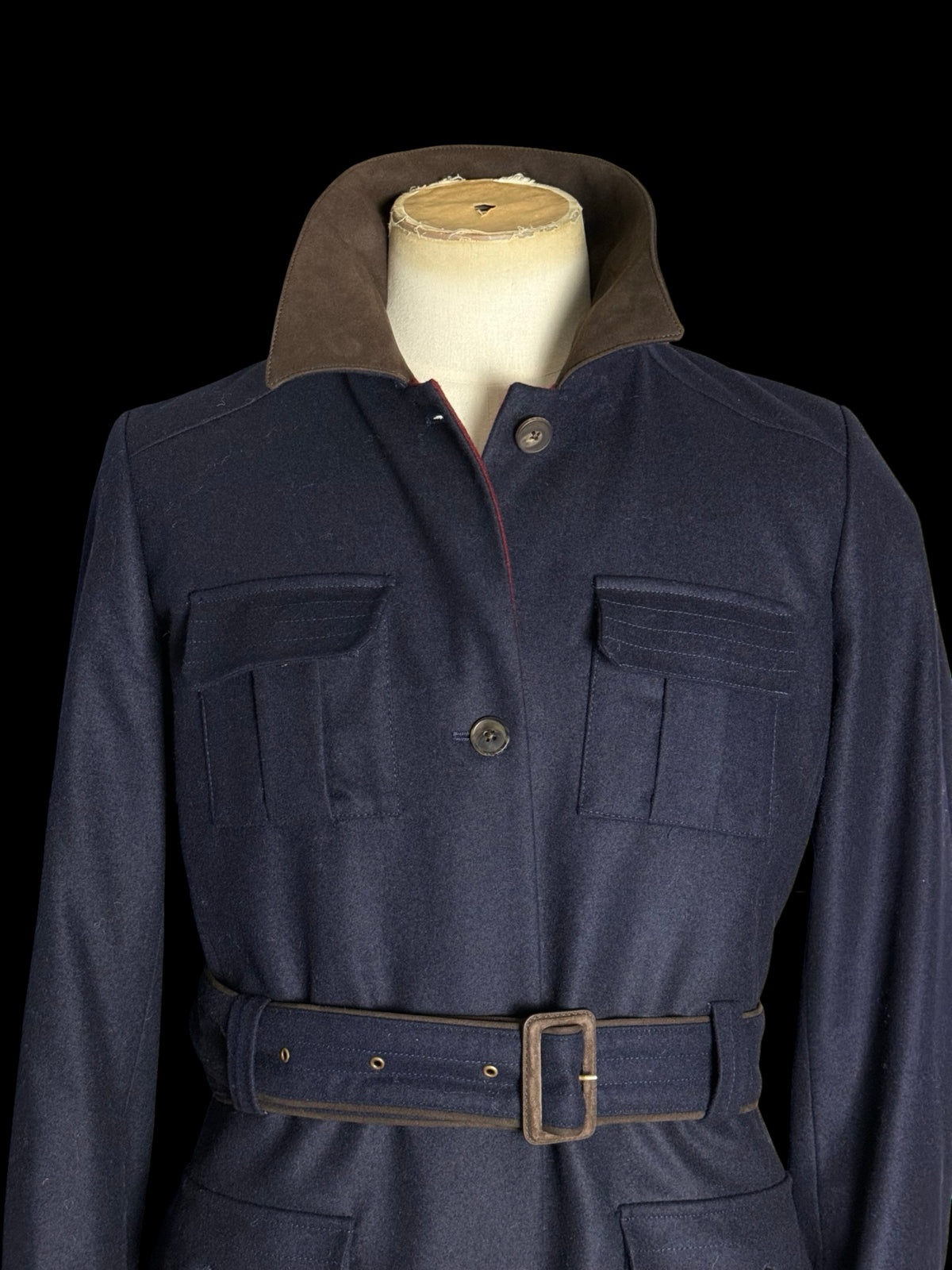 Women’s Purdey Loden Wool Safari Field Jacket Size 14 Navy Belted V.G.C