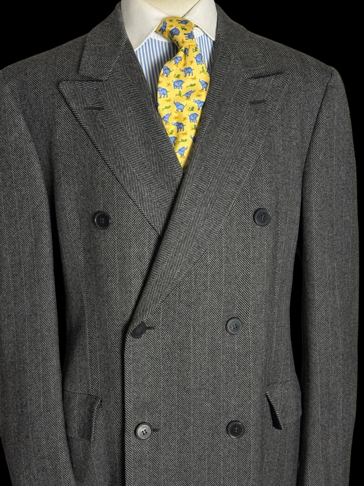 Vintage Chester Barrie Savile Row Double Breasted Herringbone Overcoat 42L