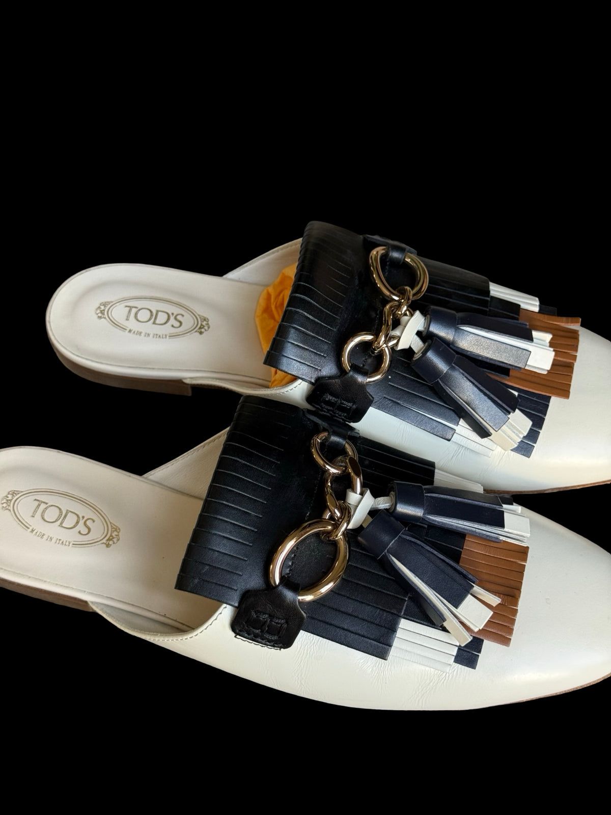 Women’s TOD’s Ivory White Leather Fringed Tassel Mules Size EU39 UK6