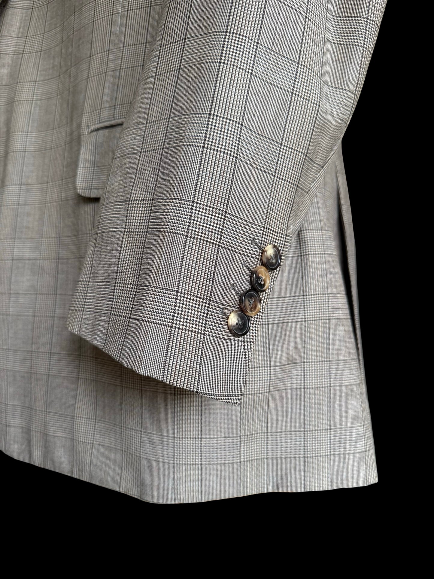 GIEVES & HAWKES Grey Prince Of Wales Wool Suit Size 44L/ W38L Savile Row