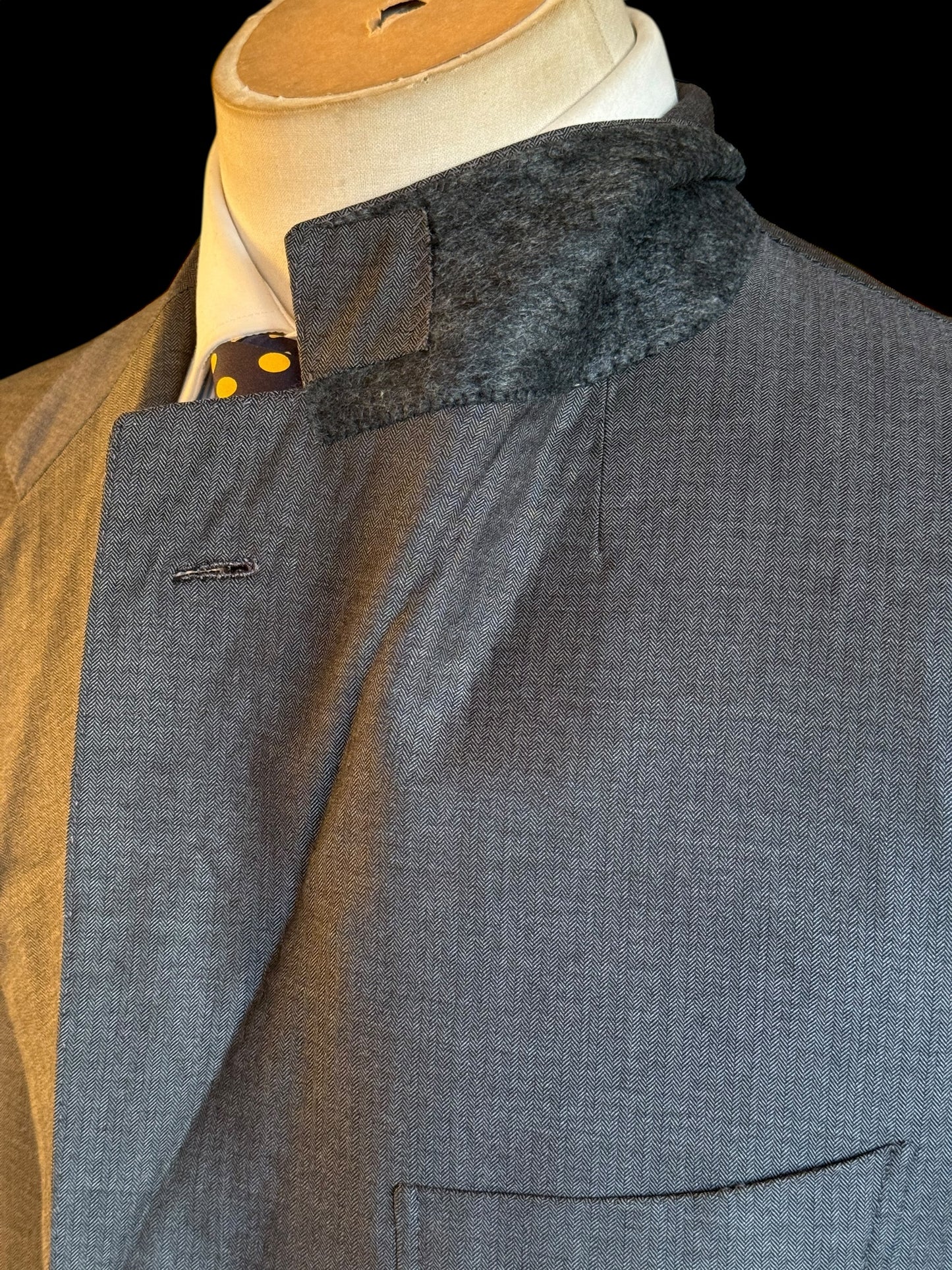 Bespoke Tommy Giulio Caraceni Grey Herringbone Suit 41S/ W34” Lightweight Wool