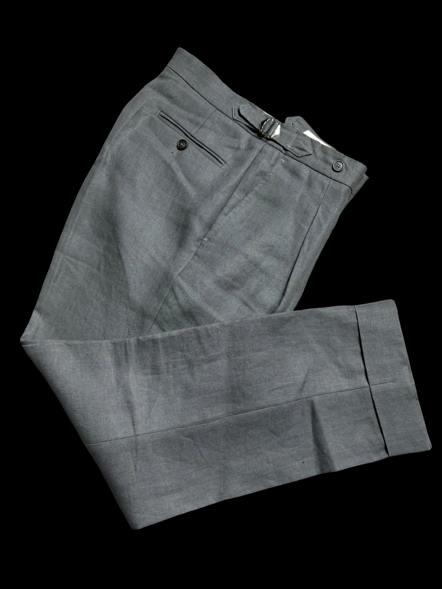 Natalino Single Pleat Grey Linen Trousers W30S Side Adjusters RRP £200