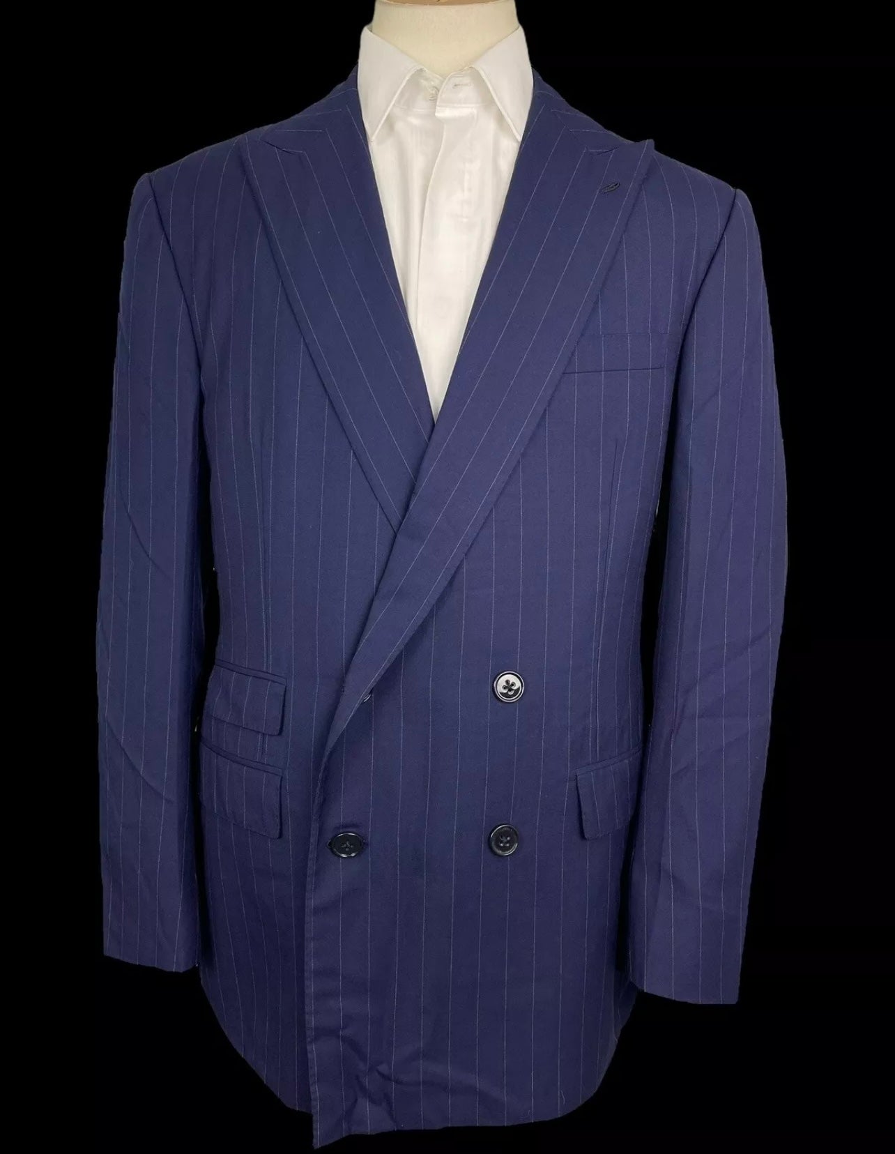 Ralph Lauren Purple Label 44L Double Breasted Blazer Navy Pinstripe Hand Tailored