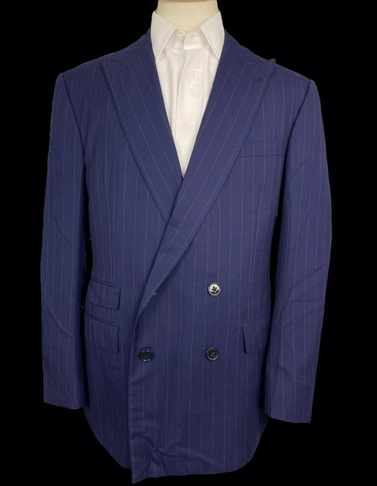 Ralph Lauren Purple Label 44L Double Breasted Blazer Navy Pinstripe Hand Tailored