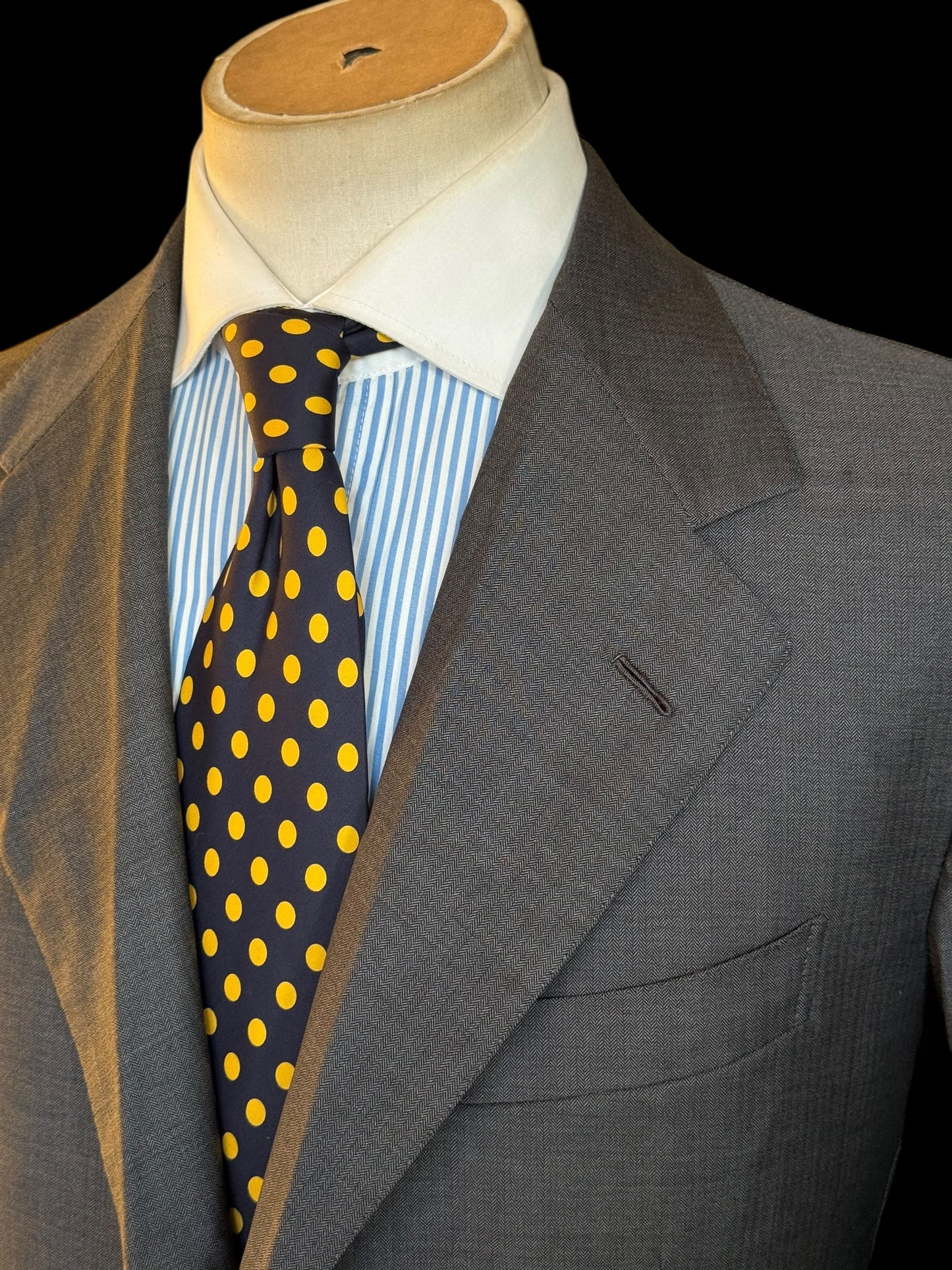 Bespoke Tommy Giulio Caraceni Grey Herringbone Suit 41S/ W34” Lightweight Wool