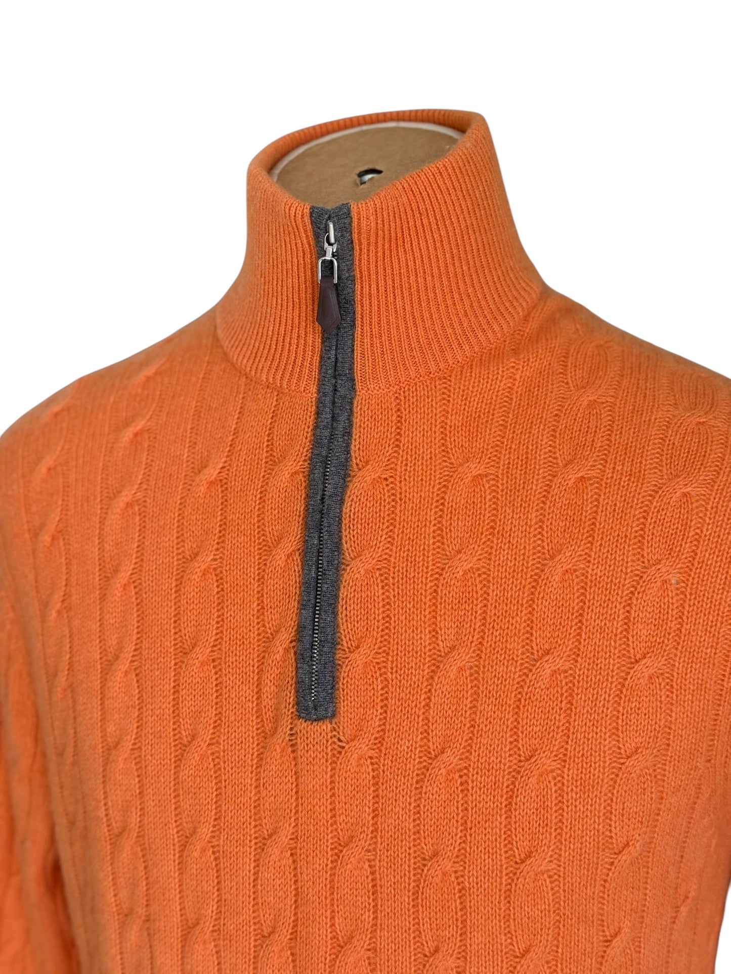 Men’s N. Peal Albemarle 1/4 Zip Cashmere Jumper Orange Medium SS22 RRP £395