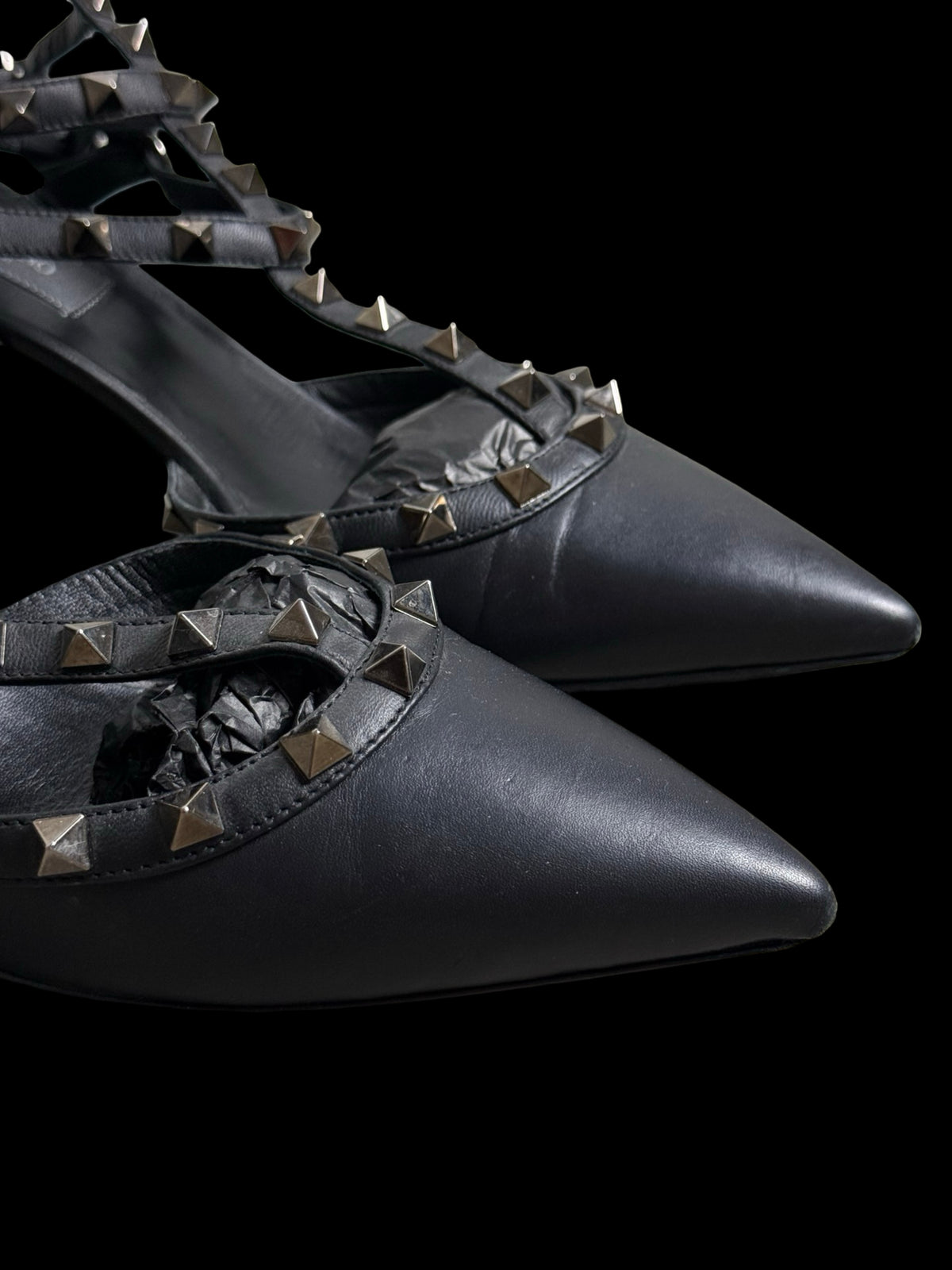 Valentino Garavani Rockstud Noir Black Ankle Strap Heels Size EU39 UK6