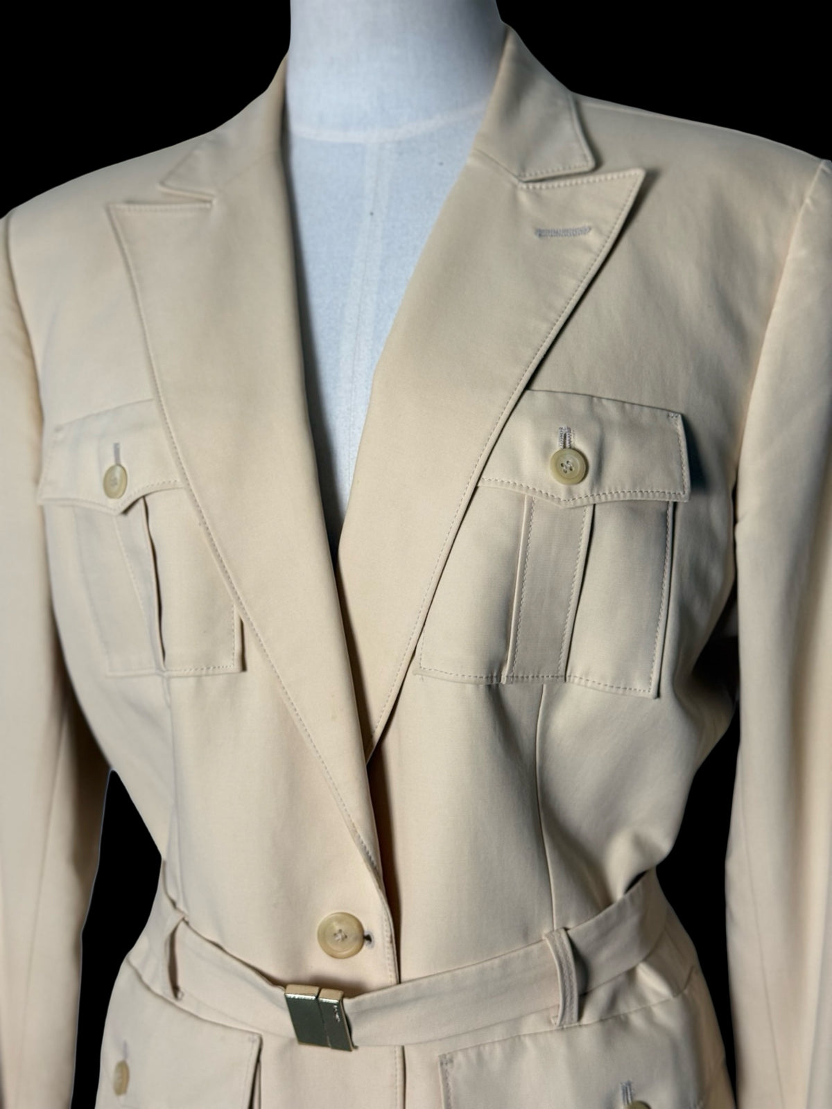 Vintage Women’s Gucci Tom Ford Era Cream Safari Jacket Belted IT46 UK14 Rare