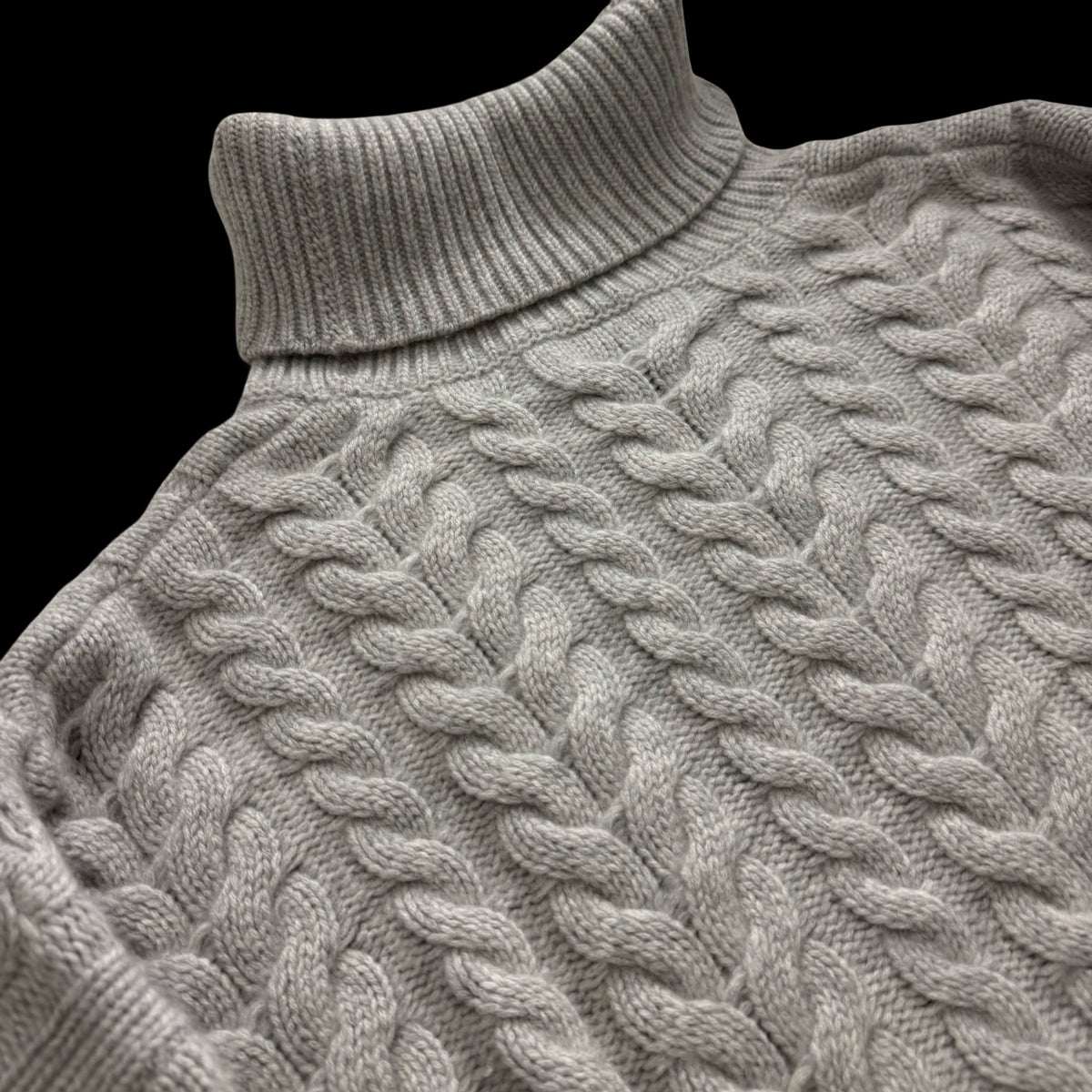 Women’s N Peal Grey Cashmere Chunky Cable-Knit Roll Neck Jumper Large RRP £400