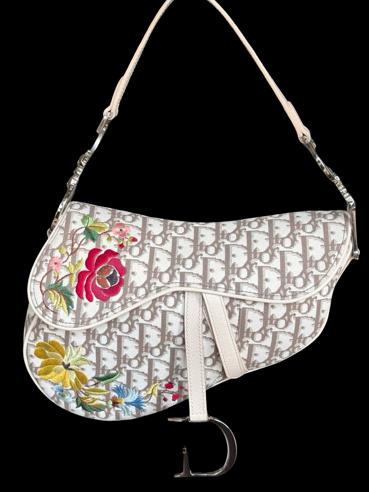Christian Dior Oblique Floral Embroidered Saddle Bag John Galliano 2005