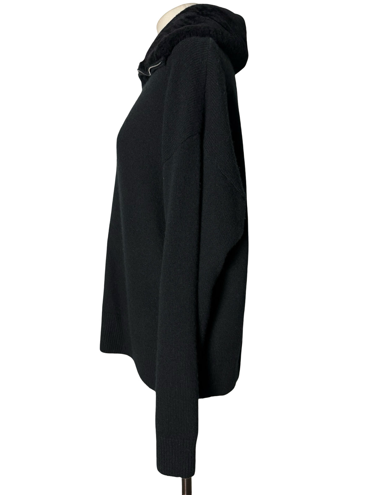 Women’s N.Peal Black Cashmere Zip Neck Jumper Shearling Collar Size M RRP £795