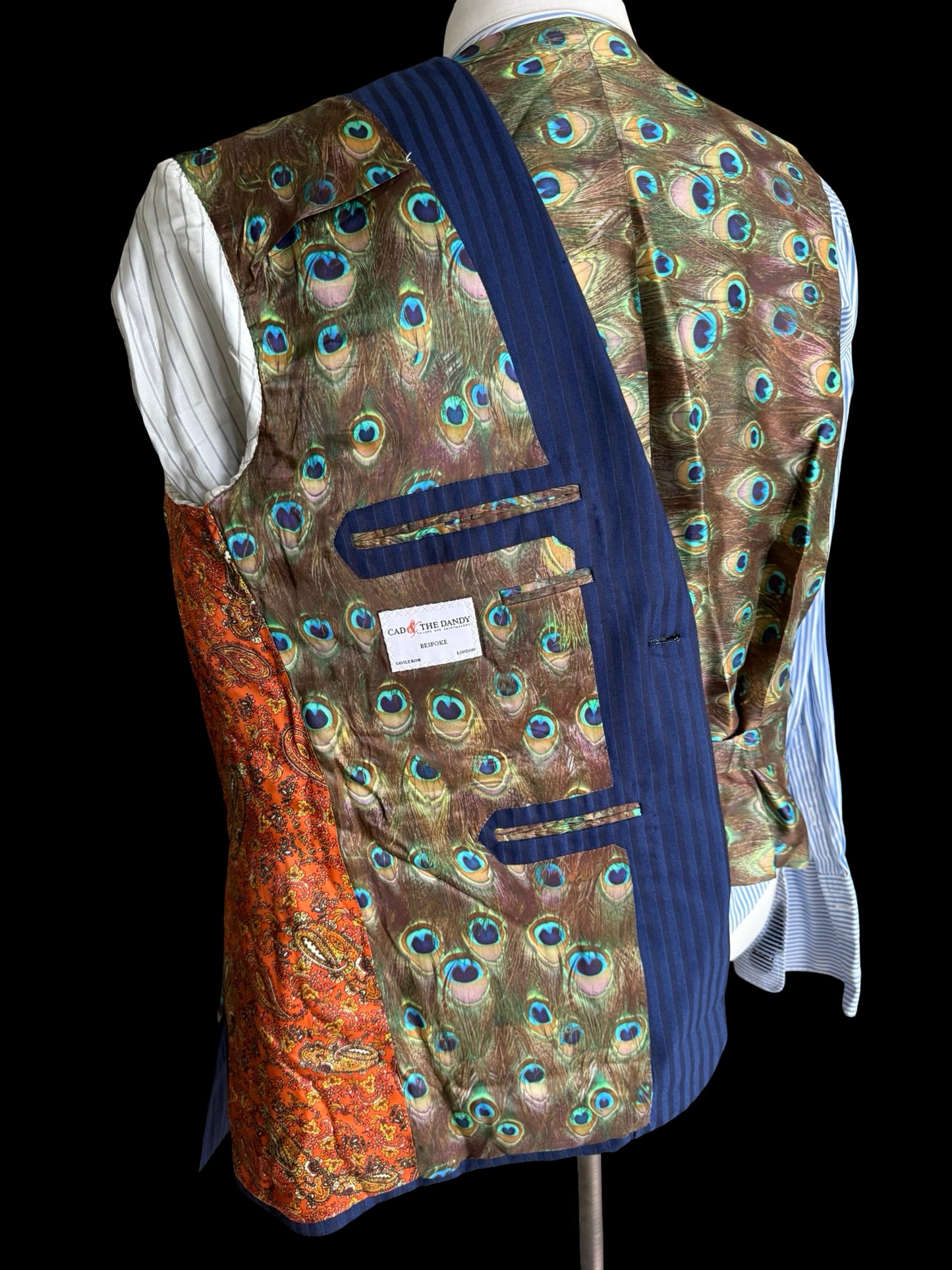 Cad & Dandy Bespoke 3PC Suit 45L / W42x32” Stripe D/B Waistcoat Savile Row