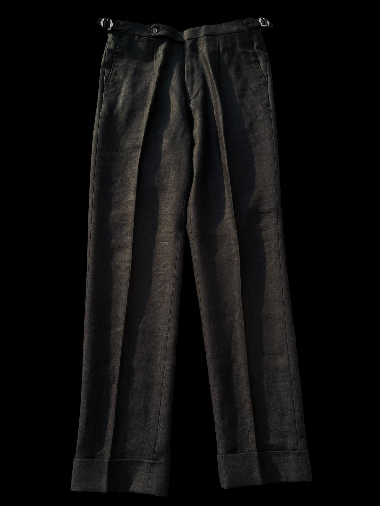 Natalino Single Pleat Linen Trousers 48 UK 32R Black Irish Linen