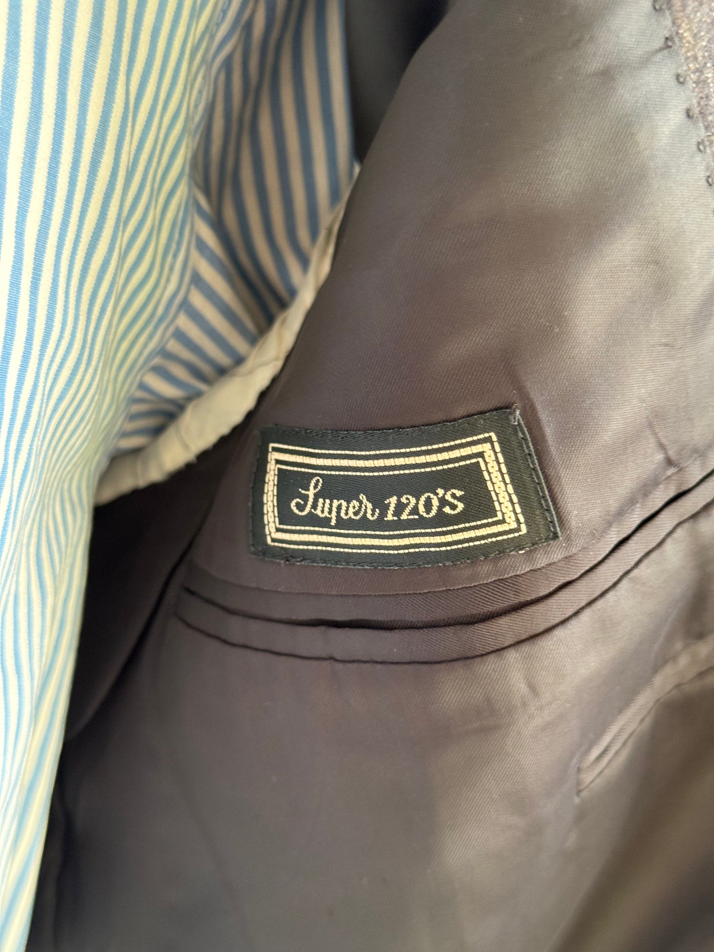 Canali Striped Flannel Suit 44L / W36R Navy & Brown Super 120’s Wool Full Canvas