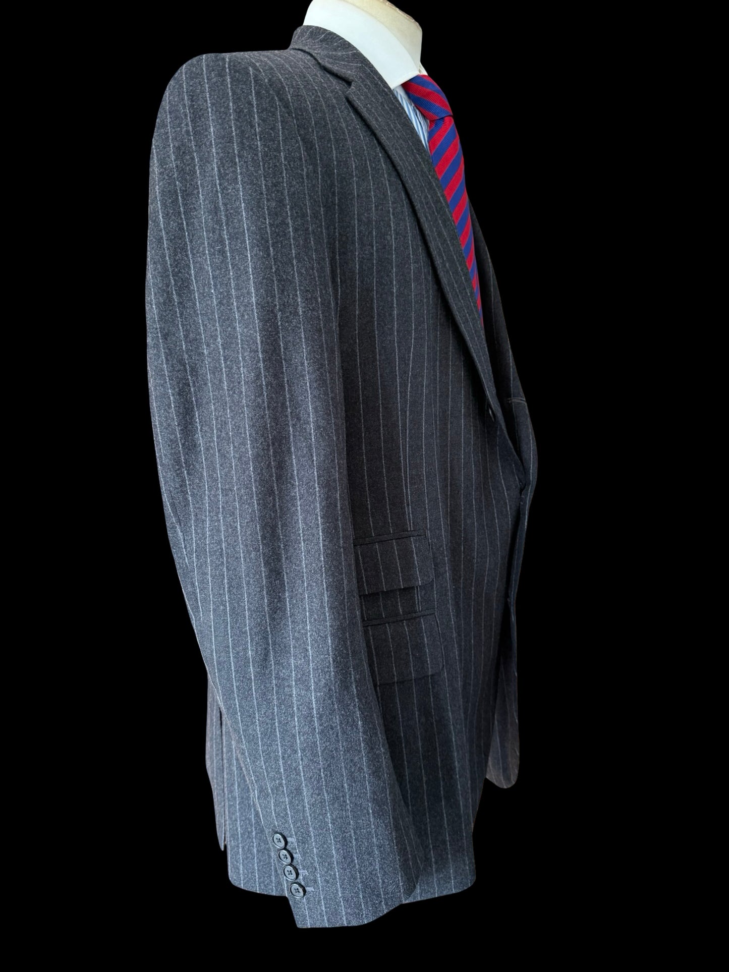 GIEVES & HAWKES Grey Flannel Chalk Stripe Suit Size 46L/ W40L Savile Row