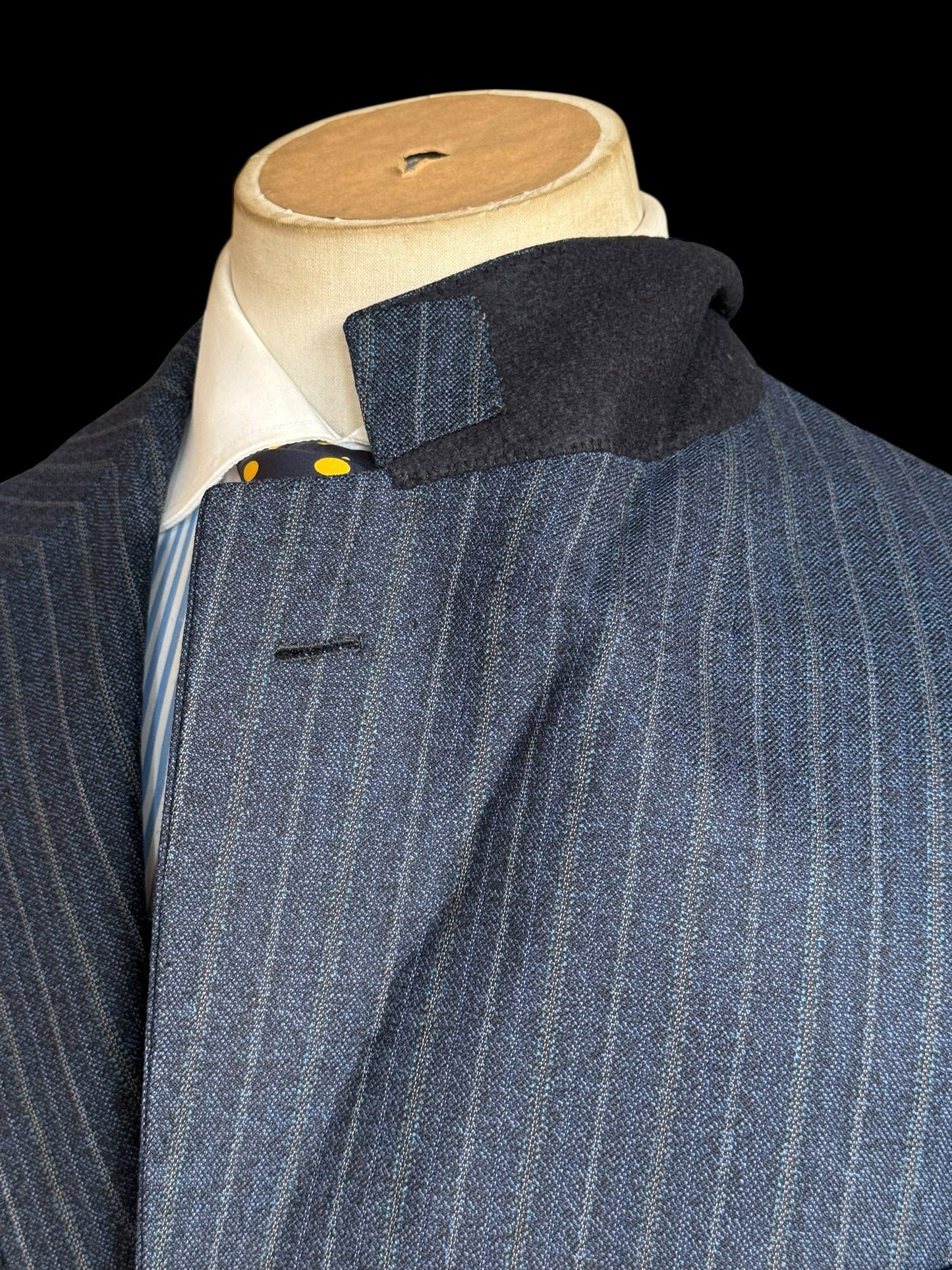 Bespoke Tommy Giulio Caraceni Blue Stripe Heavy Wool Suit 42S/ W34” 1940’s Style