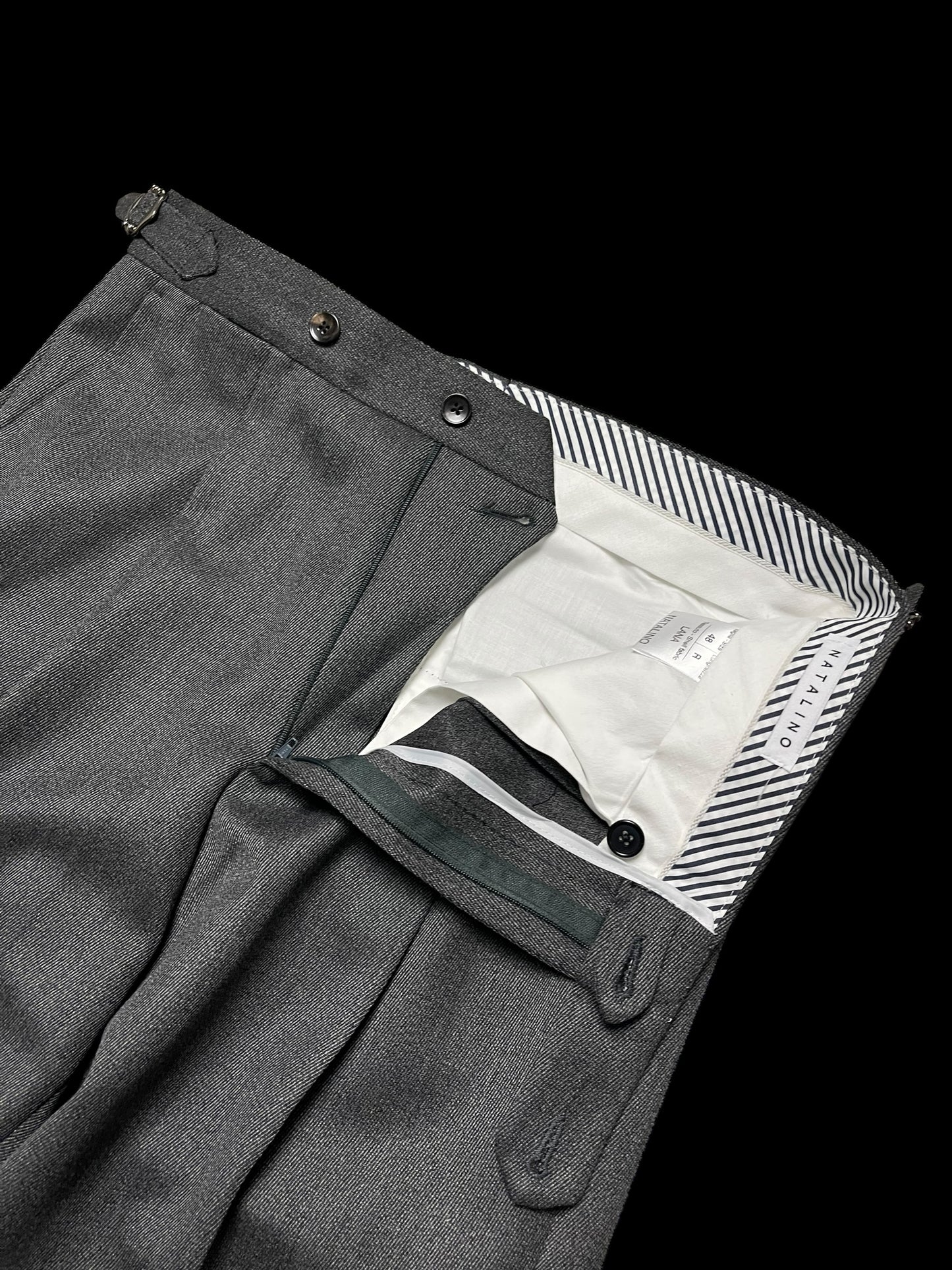 Natalino Single Pleat Front Trousers Wool Cavalry Twill 32” Grey