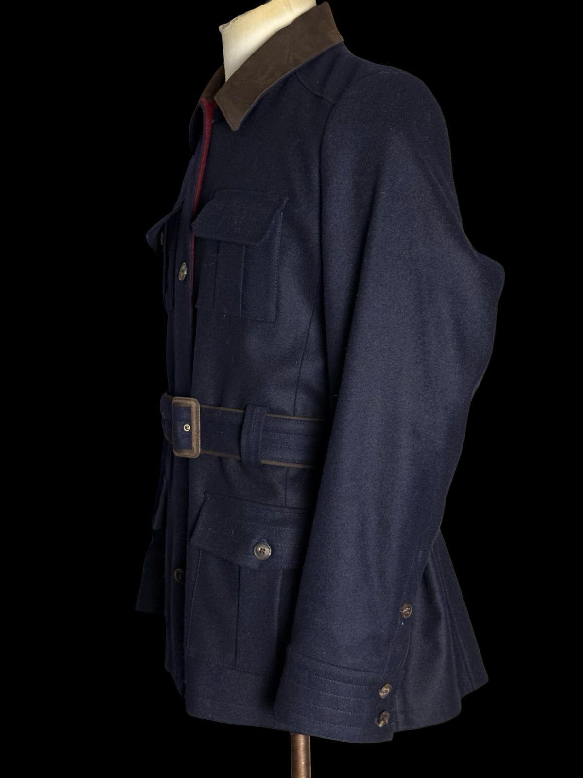 Women’s Purdey Loden Wool Safari Field Jacket Size 14 Navy Belted V.G.C