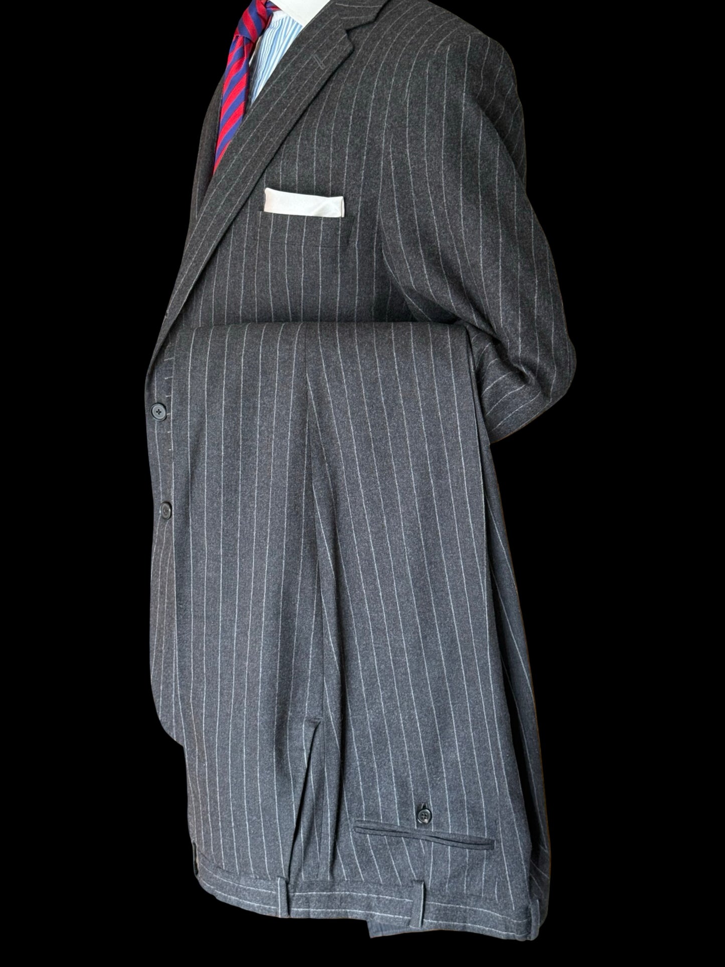 GIEVES & HAWKES Grey Flannel Chalk Stripe Suit Size 46L/ W40L Savile Row