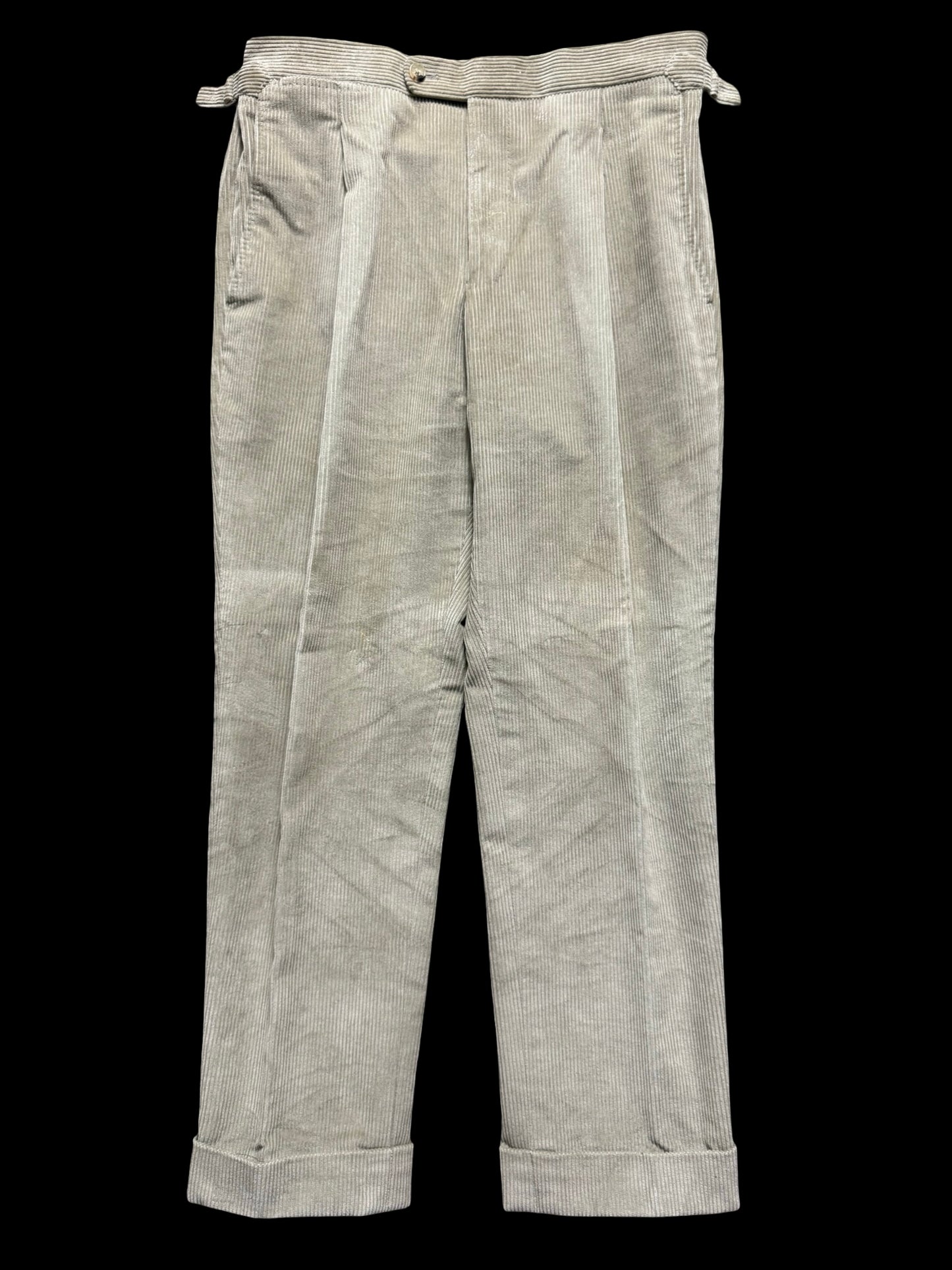 P. Johnson Sage Thick Corduroy Pleat Front Trousers W32-34” Short