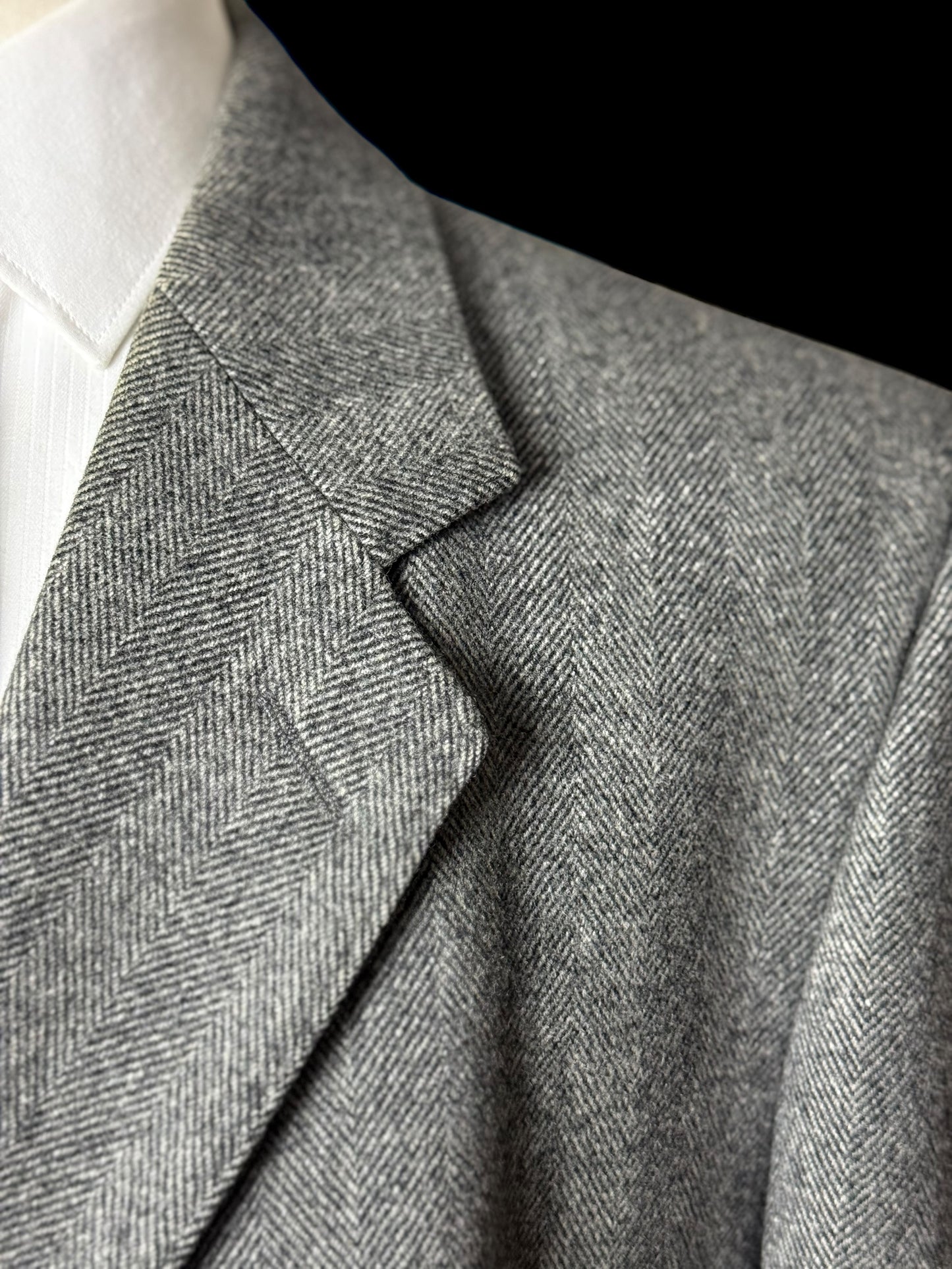 Men’s Manford Made In Ireland Herringbone Overcoat 42” Grey Pure New Wool