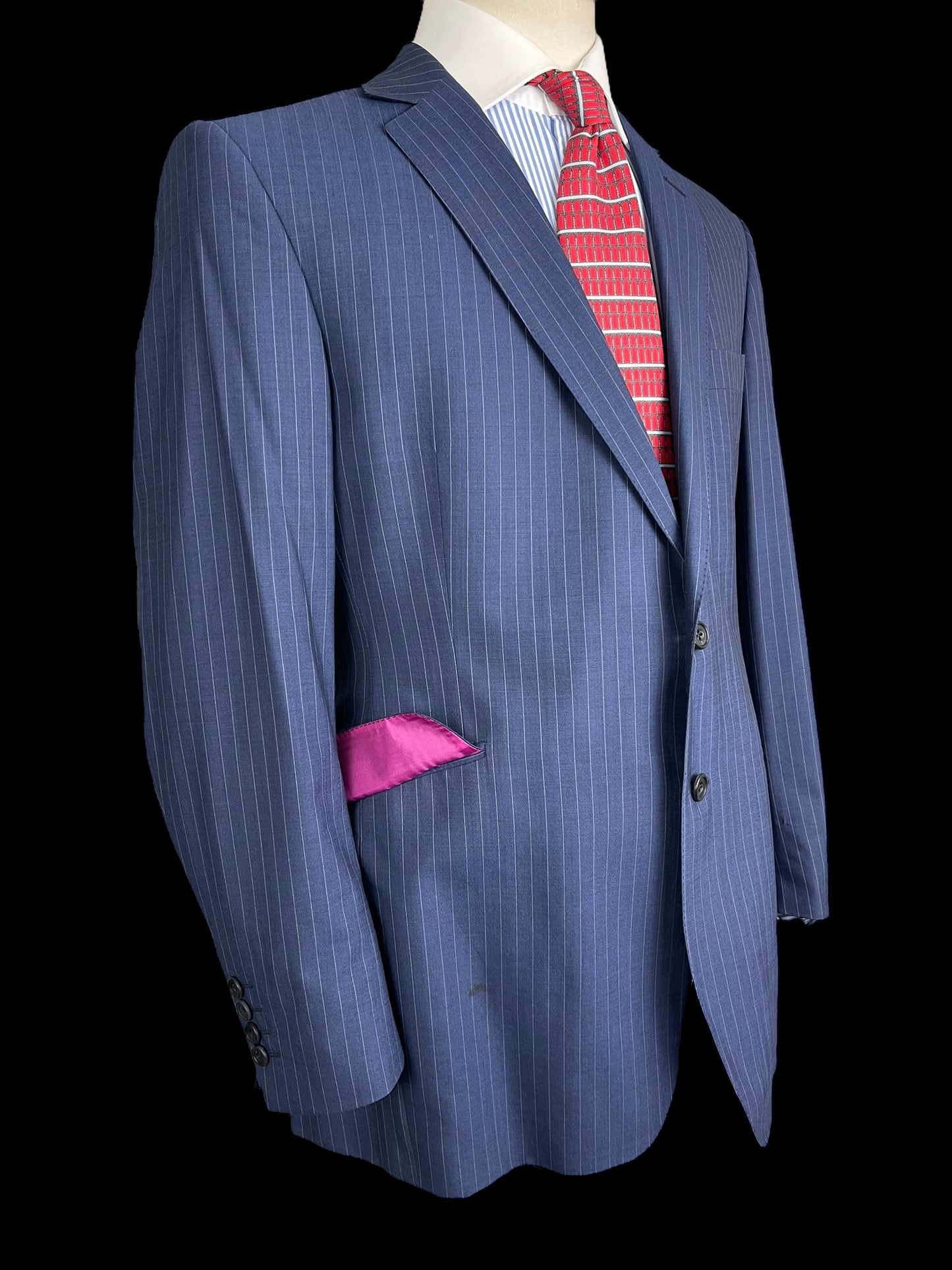 Jasper Littman Savile Row Summer Suit 42R / W36 Ultra Tropical Wool 6oz Pinstrip