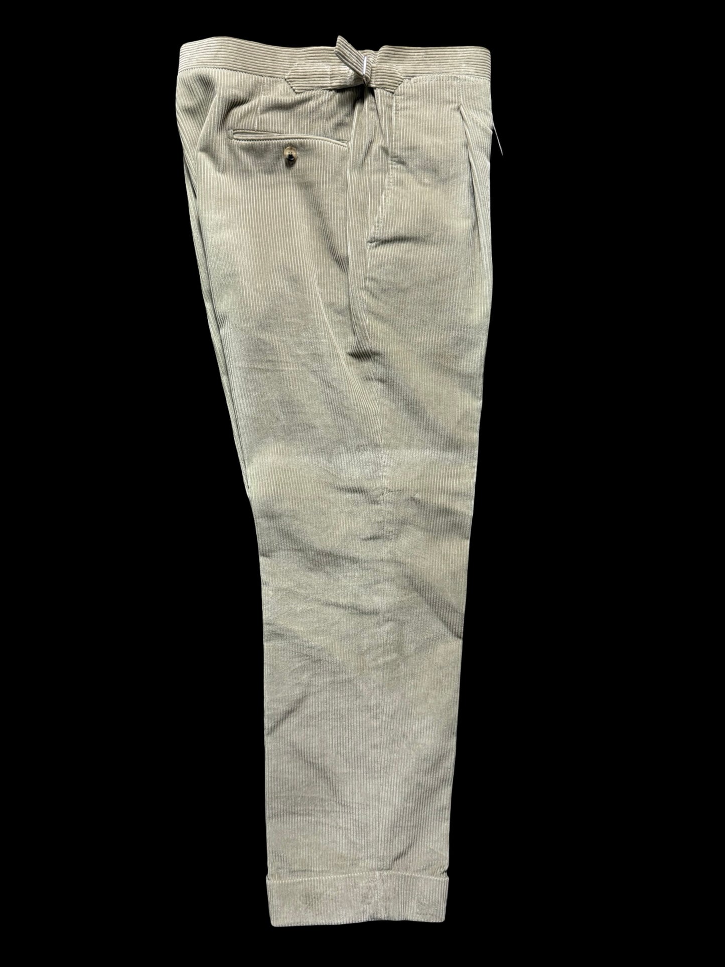 P. Johnson Sage Thick Corduroy Pleat Front Trousers W32-34” Short