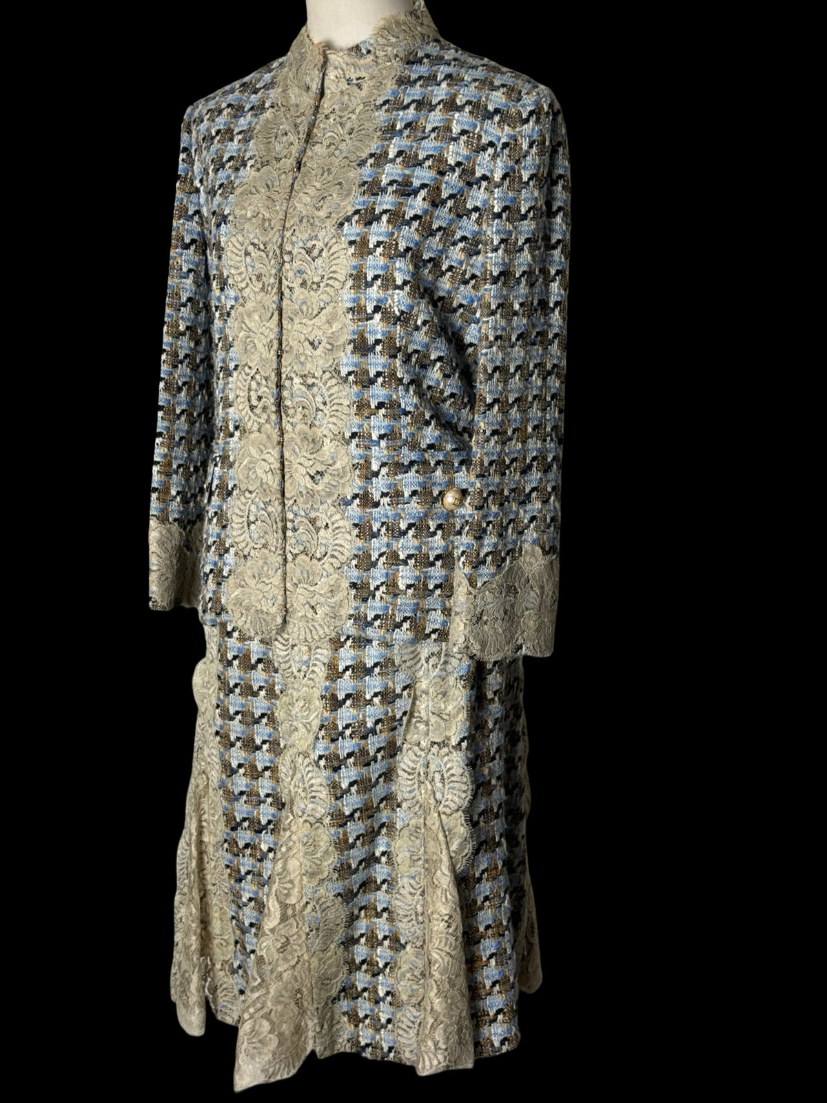 Dolce Gabbana Y2K Tweed & Lace Skirt Suit Size IT46 & 44 Rare Archival 2004