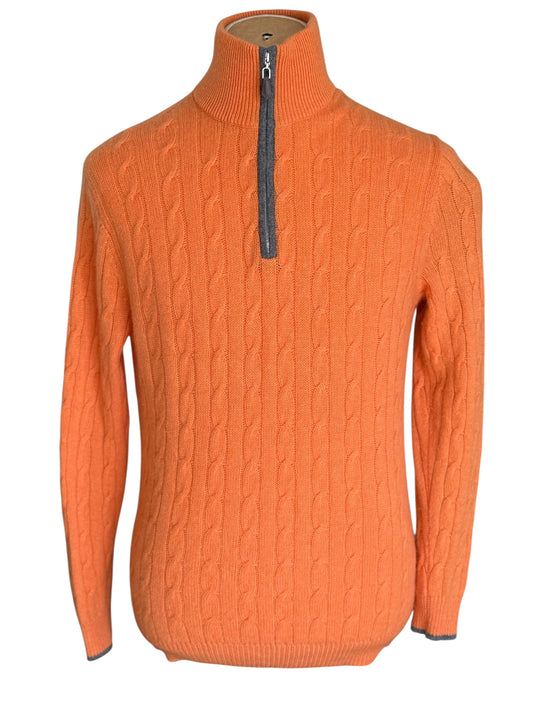 Men’s N. Peal Albemarle 1/4 Zip Cashmere Jumper Orange Medium SS22 RRP £395