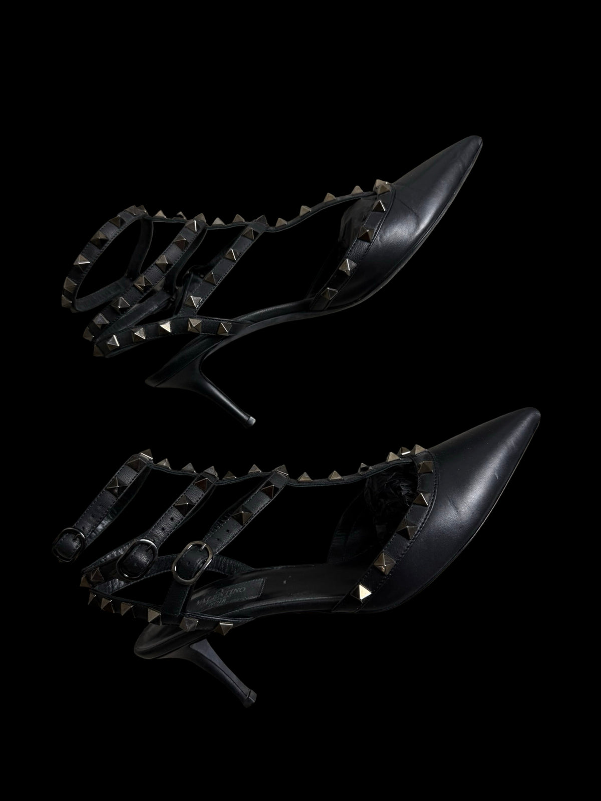 Valentino Garavani Rockstud Noir Black Ankle Strap Heels Size EU39 UK6