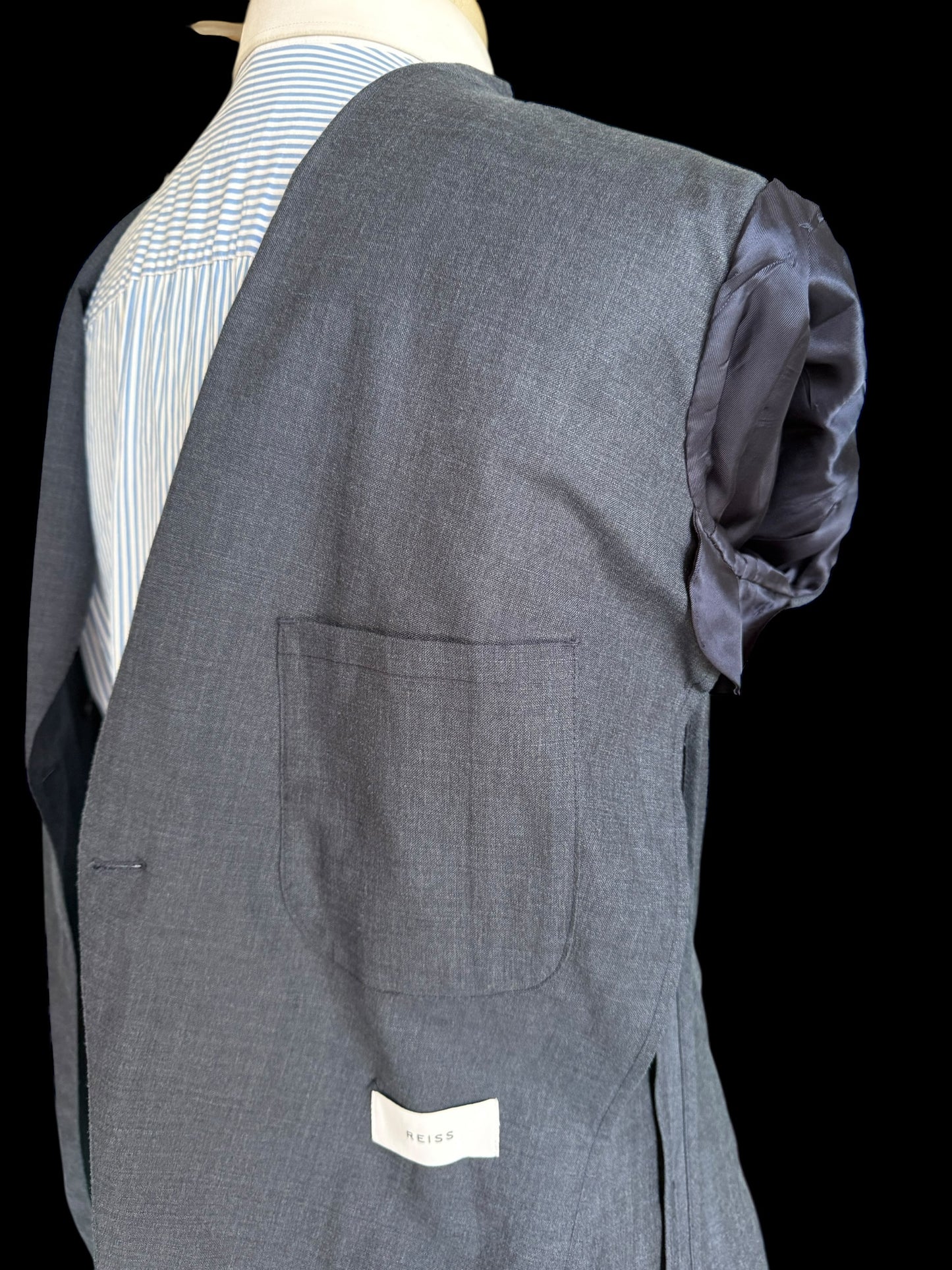 Men’s Reiss Double Breasted Suit 40R / W34” Slim Fit Wool Linen Silk Blue