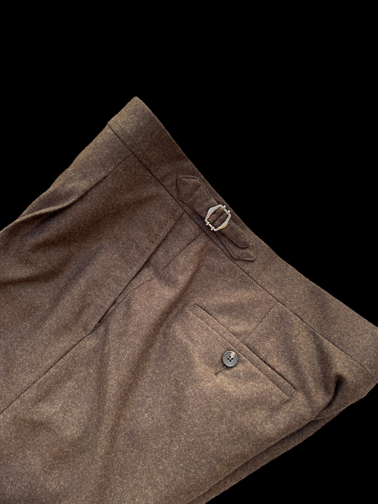 Natalino Single Pleat Flannel Wool Trousers 50 UK 34x32” Brown