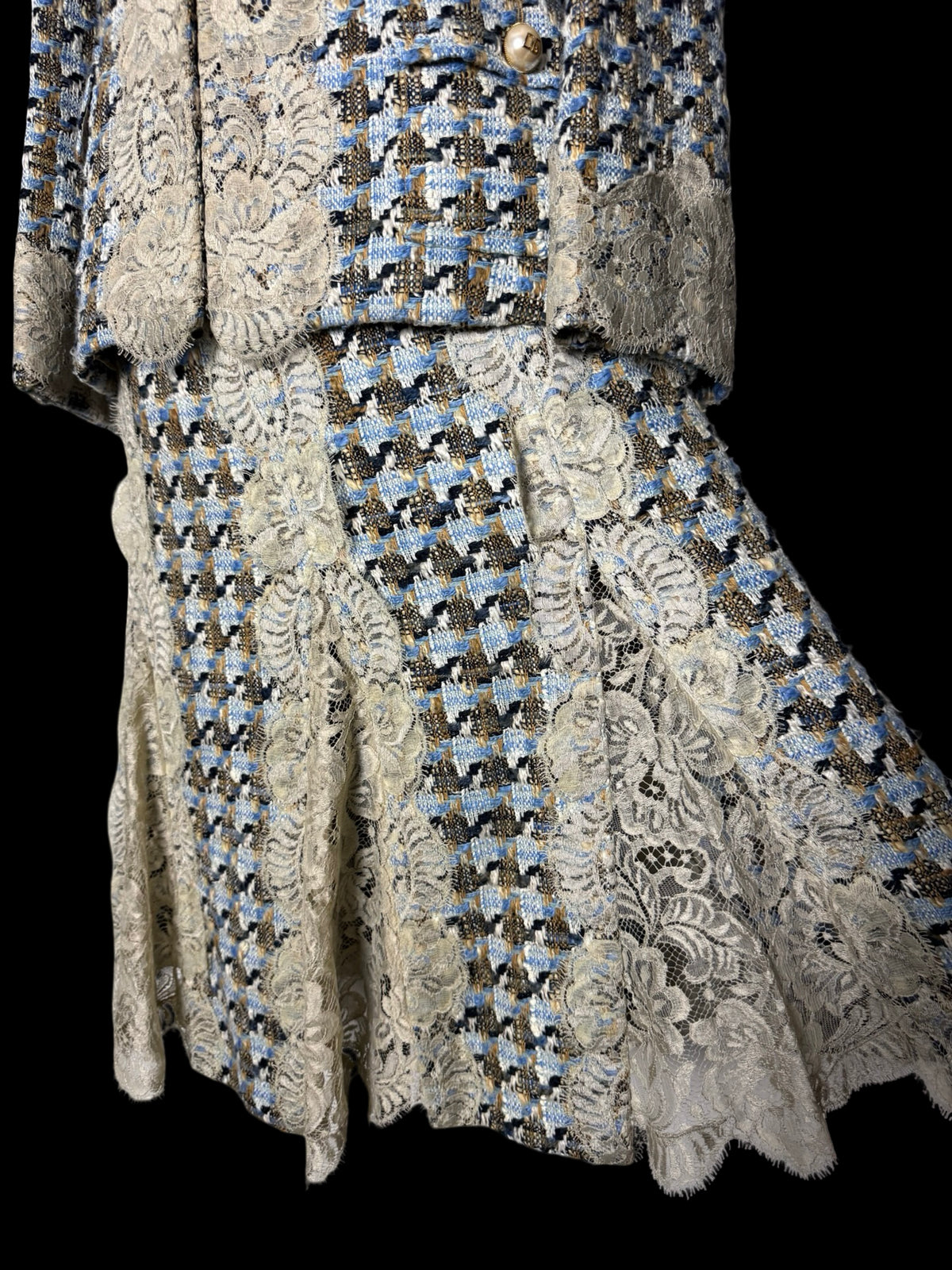 Dolce Gabbana Y2K Tweed & Lace Skirt Suit Size IT46 & 44 Rare Archival 2004