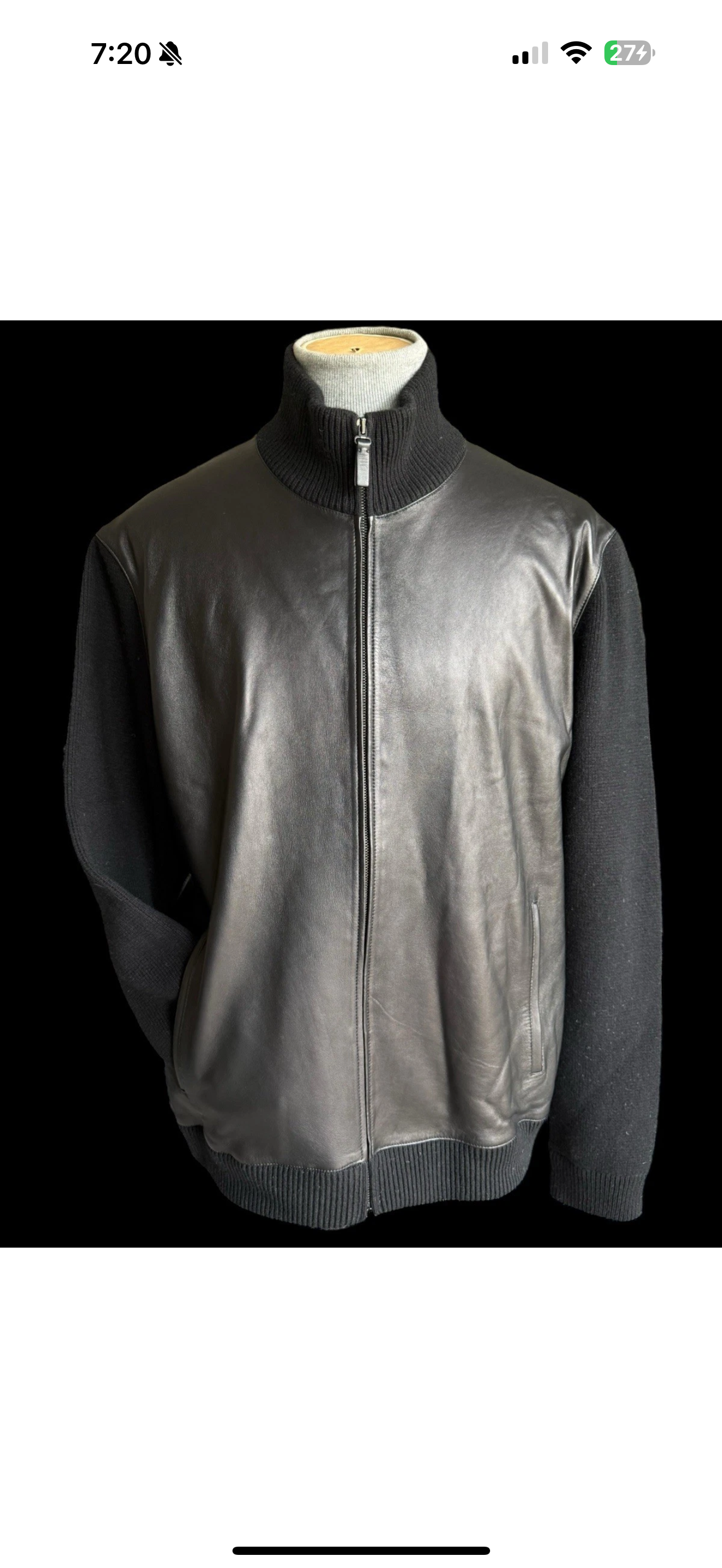 Men’s Brioni Leather Blouson Jacket Knitted Sleeves Size 58