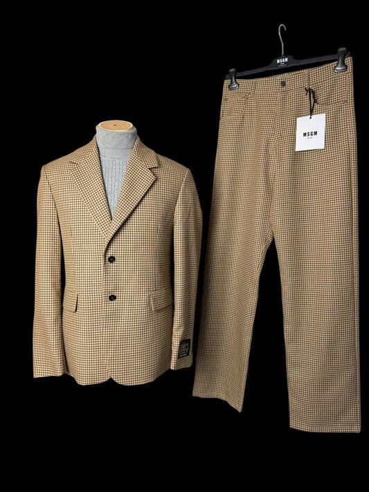 BNWT Men’s MSGM Check Suit Brown Wool Relaxed Fit RRP £1020