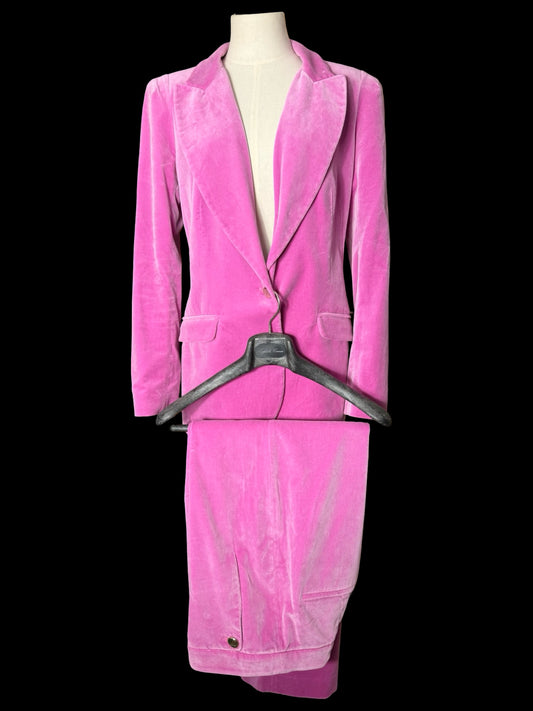 Alice Temperley Pink Velvet Suit UK14 / W28” Wide Leg Made In England