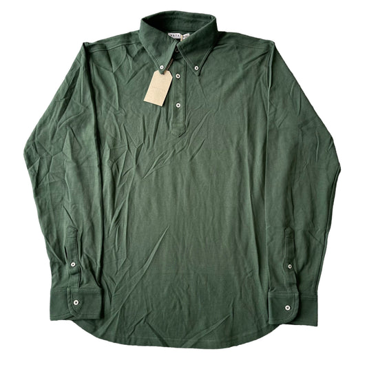 BNWT Natalino Long Sleeve Polo Shirt Green Pique Cotton Button Down RRP £95