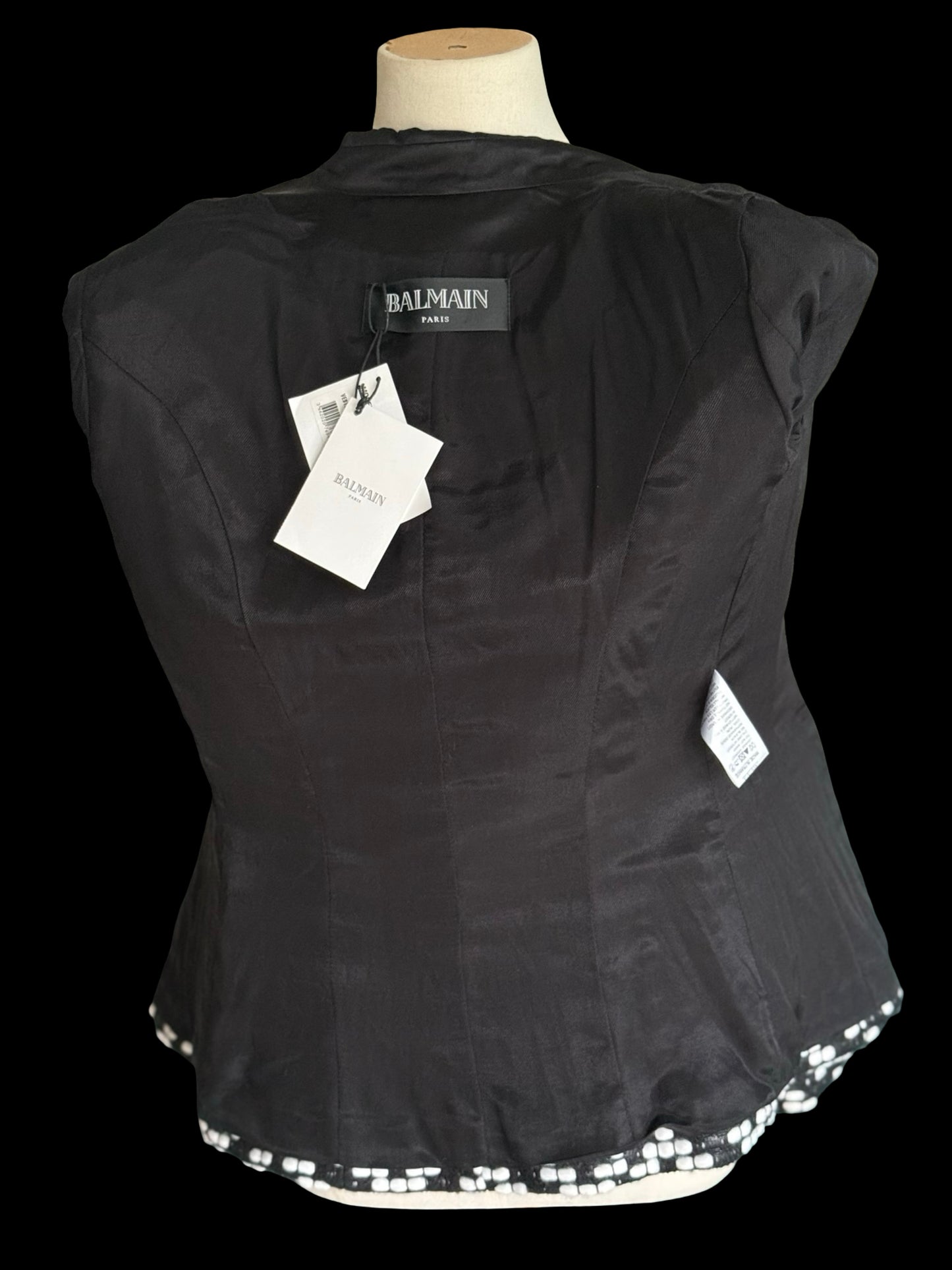 Balmain Black & White Tweed Evening Jacket Blazer 42 Satin Lapels RRP £2.5k