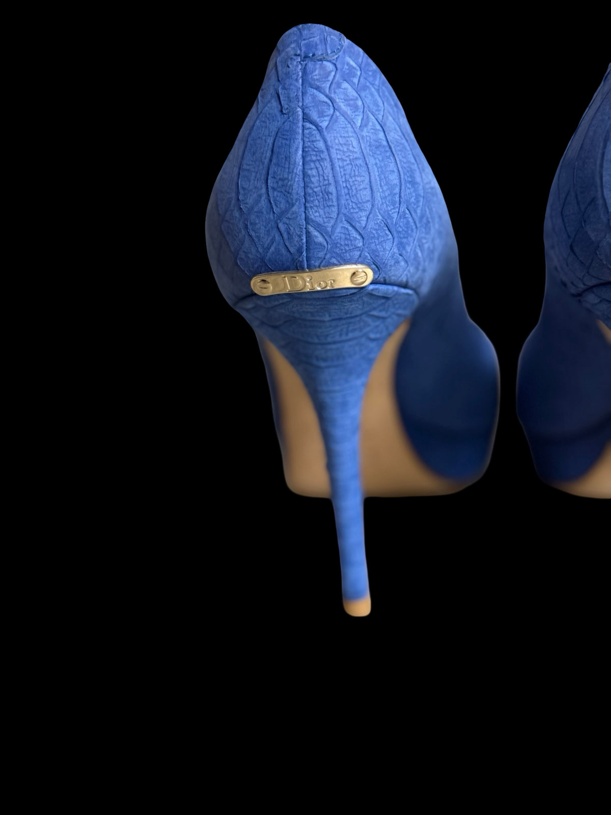 Christian Dior Blue Python-Embossed Leather Peep-Toe Heels EU39.5 UK6.5