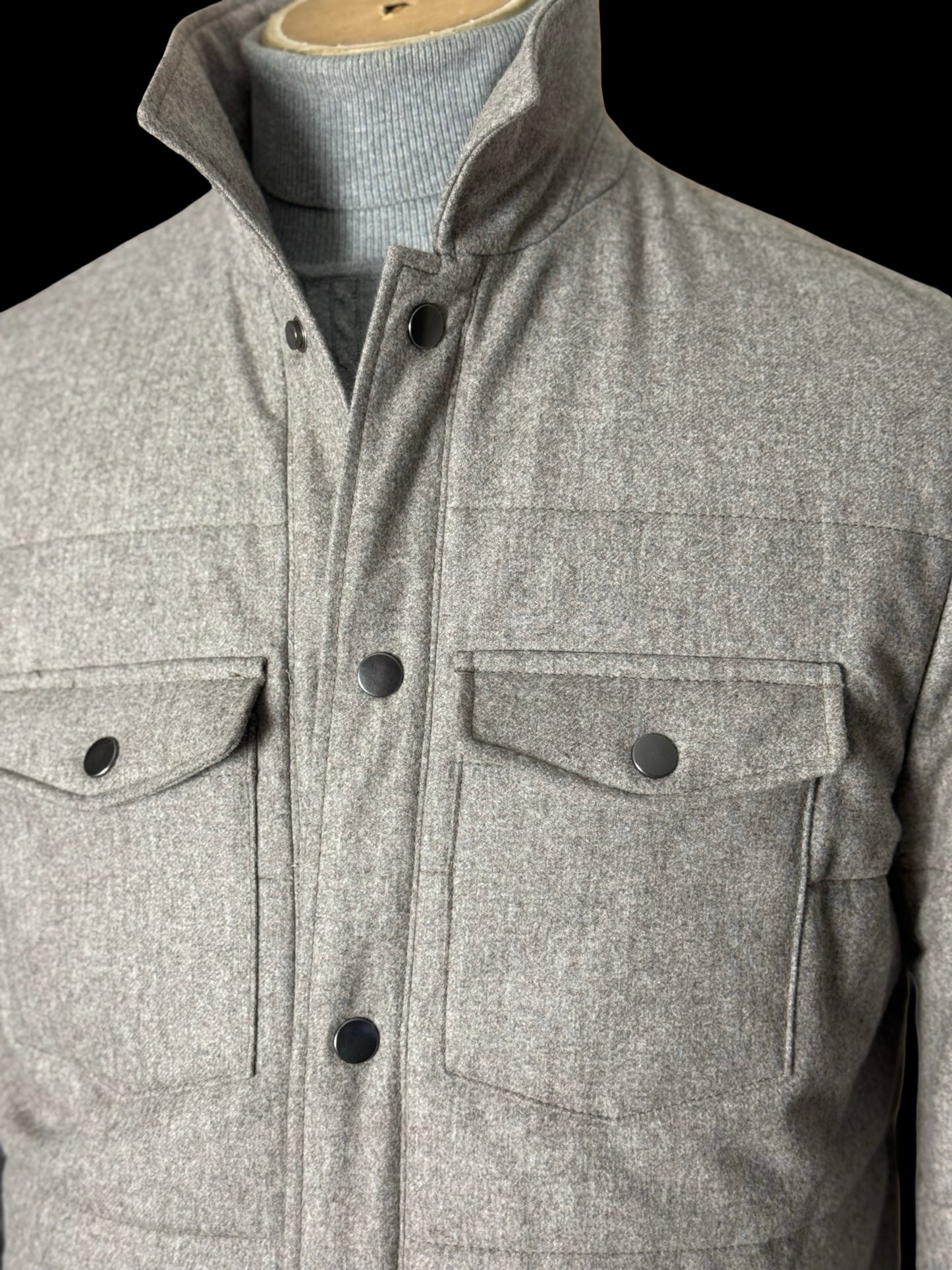 Men’s Barrington & Ayre Quilted Car Coat 38” VBC Flannel Wool Grey RRP £795